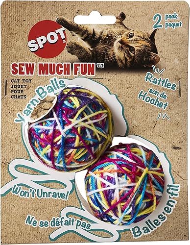 SPOT Ethical Products Sew Much Fun - Juguete para gatos, 2.5 pulgadas, paquete de 2, multicolor
