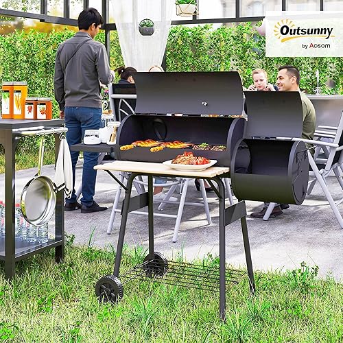 Miniatura 2 de Outsunny Barbacoa portátil de carbón de 48 pulgadas, ahumador de acero al aire libre con espacio de cocción de 232 pulgadas cuadradas, estante de