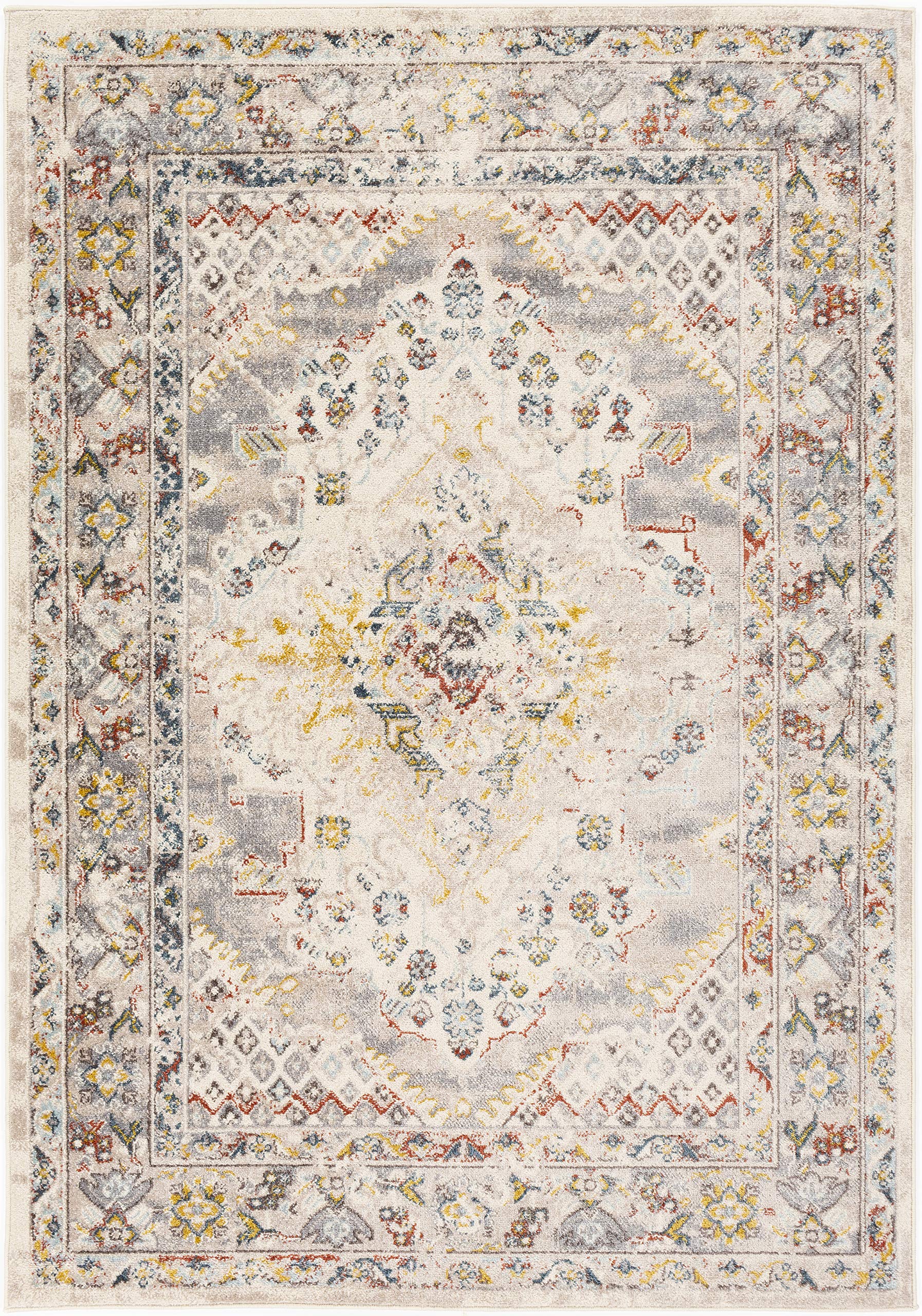 Livabliss Casablanca Vintage groß - Wohnzimmer 160x213 cm, Esszimmer, Schlafzimmer, Orientalischer e Boho Style - Carpet Living Room, Bunter Muster, Taupe und Creme