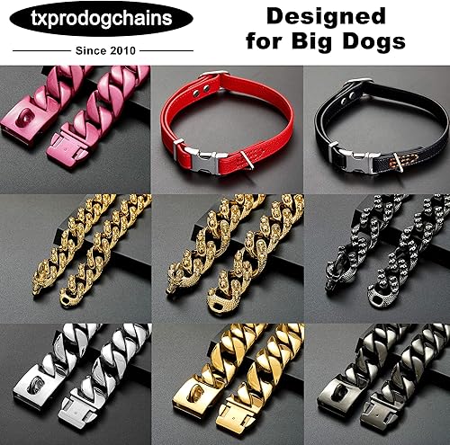 Miniatura 6 de txprodogchains - Correa grande a prueba de mordidas para perros grandes, correa de cadena dorada de 1.28 pulgadas de grosor con mango acolchado de