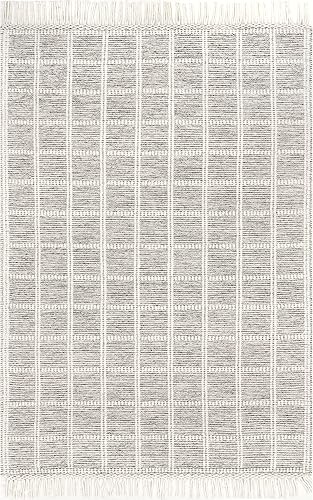 Miniatura 2 de nuLOOM Huia - Alfombra casual de mezcla de lana a rayas con borlas, 9 x 12 pies, color marfil
