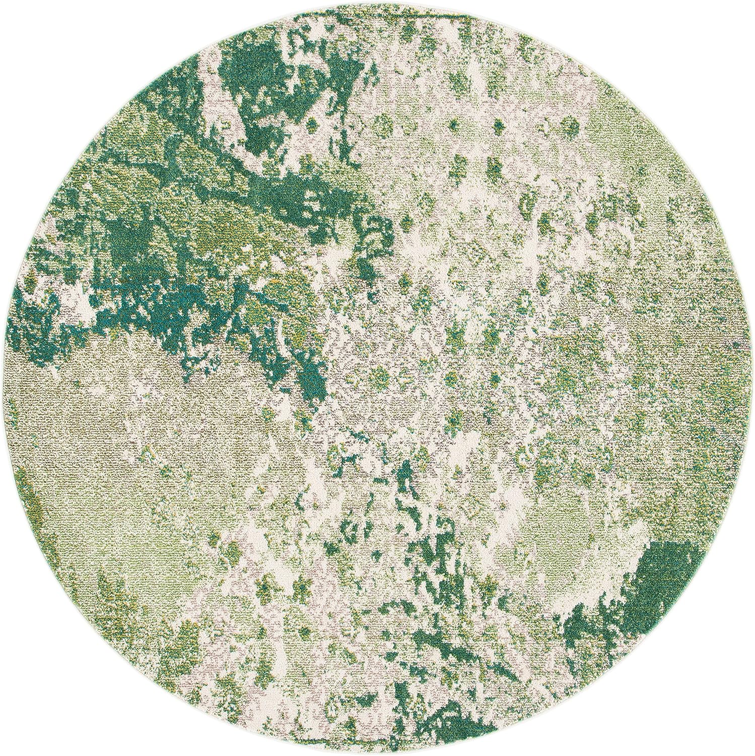 SAFAVIEH Madison Collection Area Rug - 5' Round, Green & Ivory, Modern Abstract Design, Non-Shedding & Easy Care, Ideal for High Traffic Areas in Living Room, Bedroom (MAD499Y)
