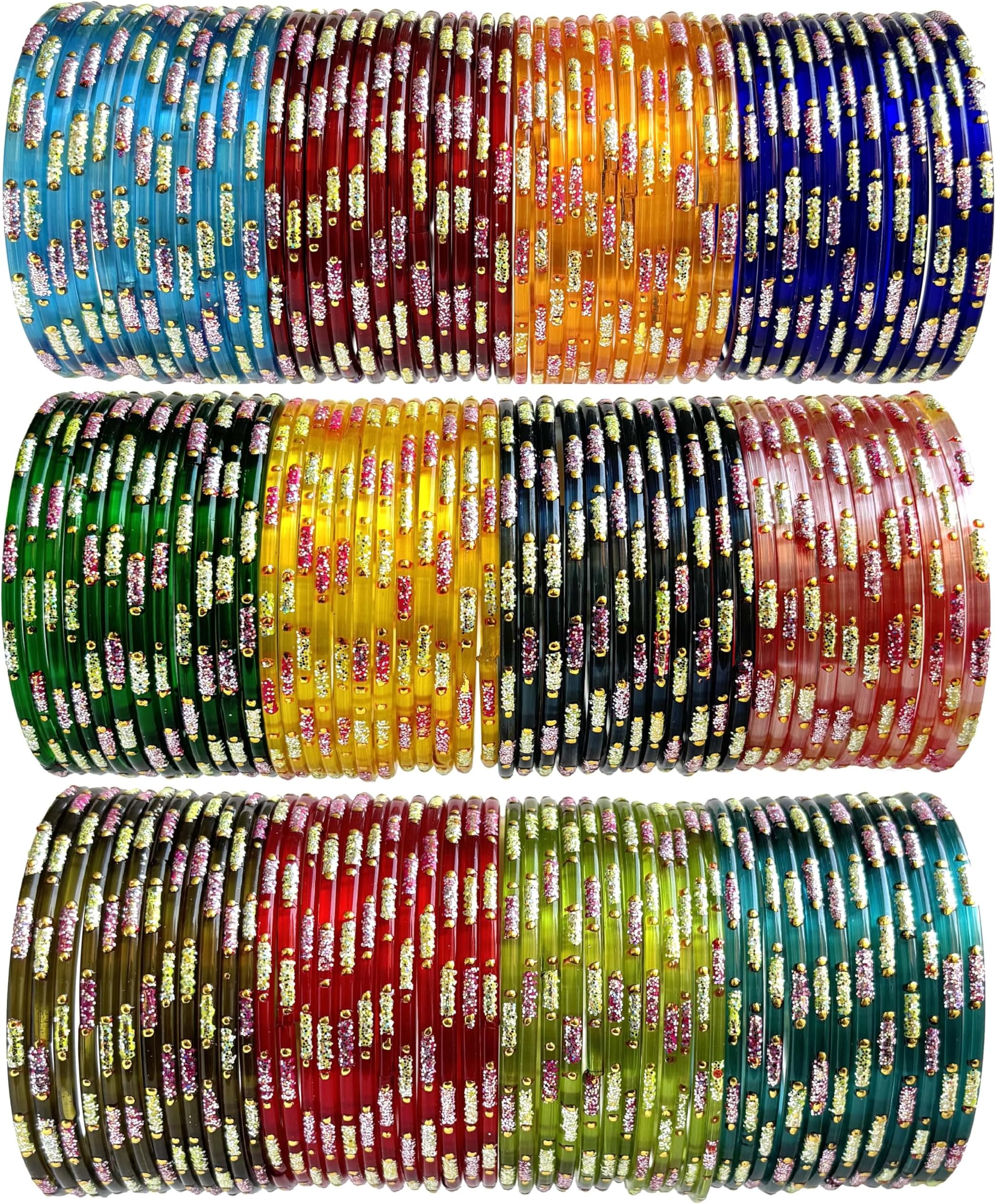 Hand Kkrafts Multicolor glossy finish glass bangle/chudi set of 144 in 12 unique color for women and girls