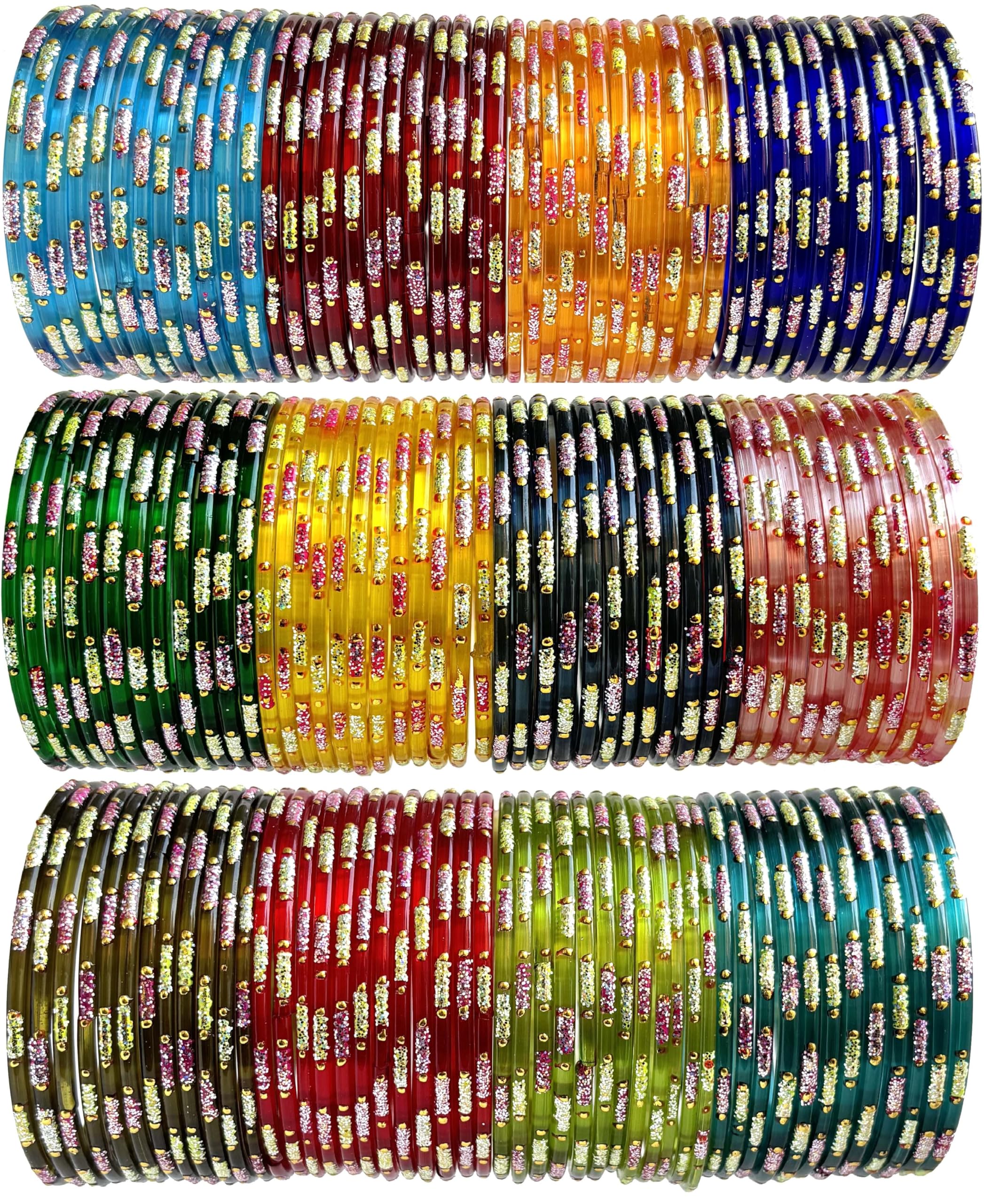 Hand Kkrafts Multicolor glossy finish glass bangle/chudi set of 144 in 12 unique color for women and girls