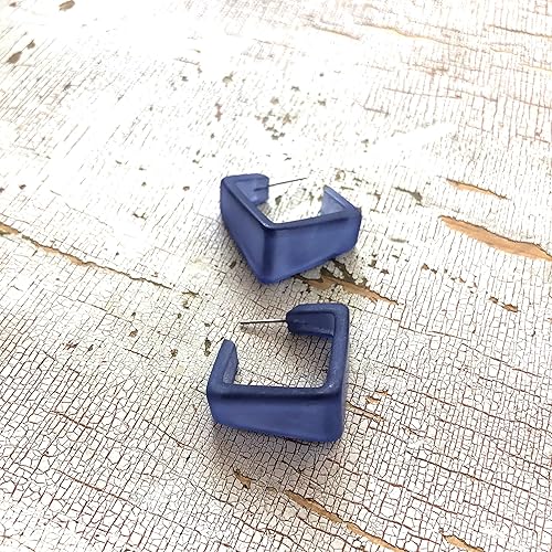 Miniatura 6 de Denim Blue Frosted Lucite Geometric Square Hoop Earrings