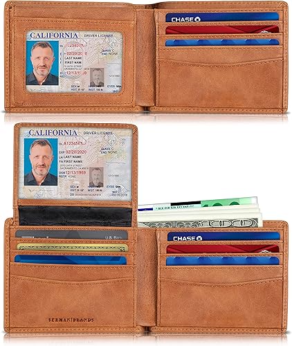 Miniatura 7 de SERMAN BRANDS Billetera de 2 ventanas de identificación para hombres con bloqueo RFID bolsillo superior abatible cartera de viaje de capacidad