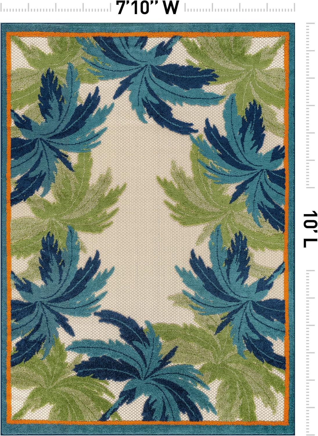 Rugshop Indoor/Outdoor High-Low Textured Area Rug, Palm Border, Easy-Clean Patio Rug for Porch Deck Balcony 7'10" x 10' Beige/Multi