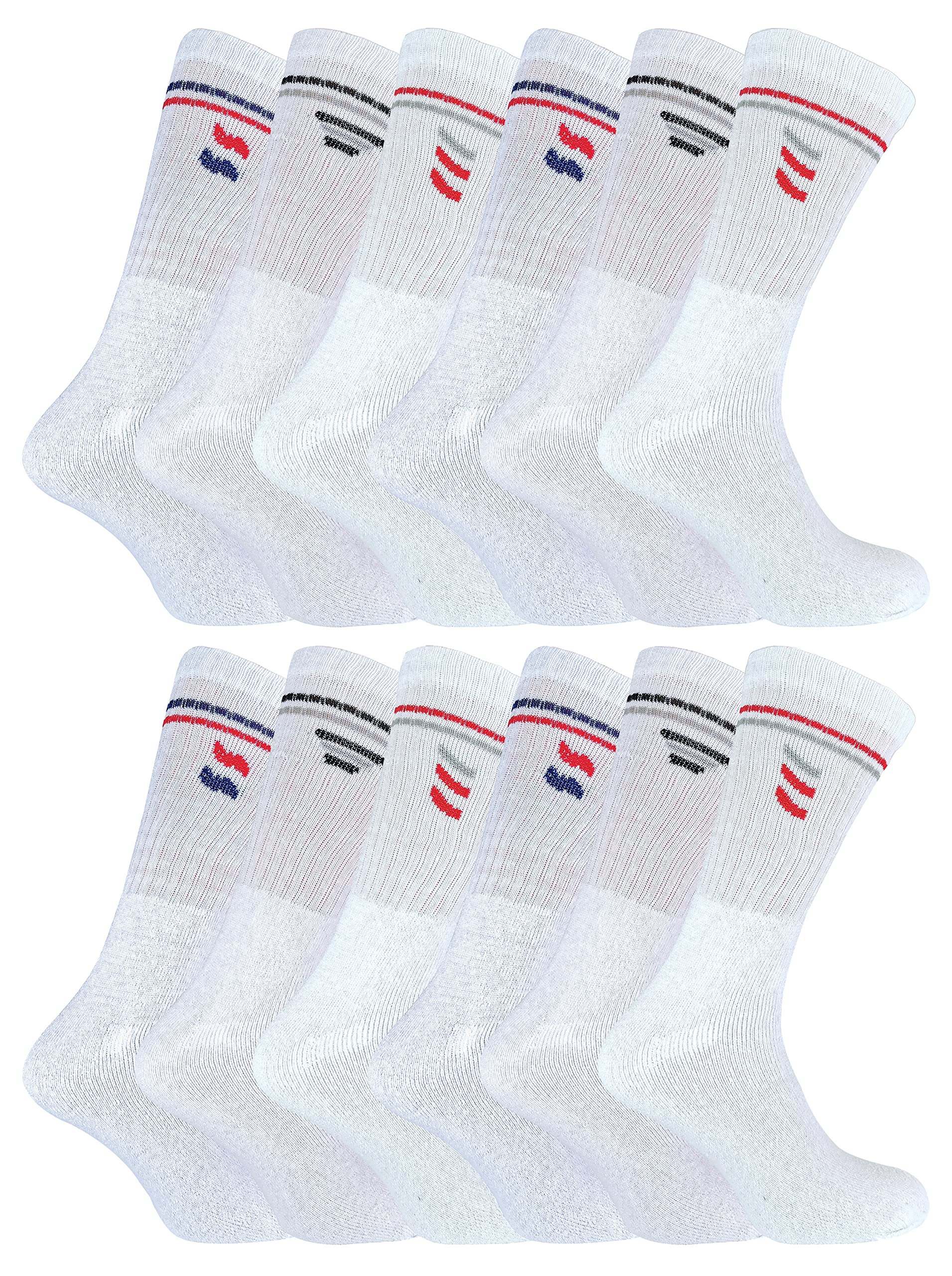 Sock Snob 12 Pairs Mens Cotton Sport Socks in White & Black Breathable Cushioned Crew Socks (6-11, White)