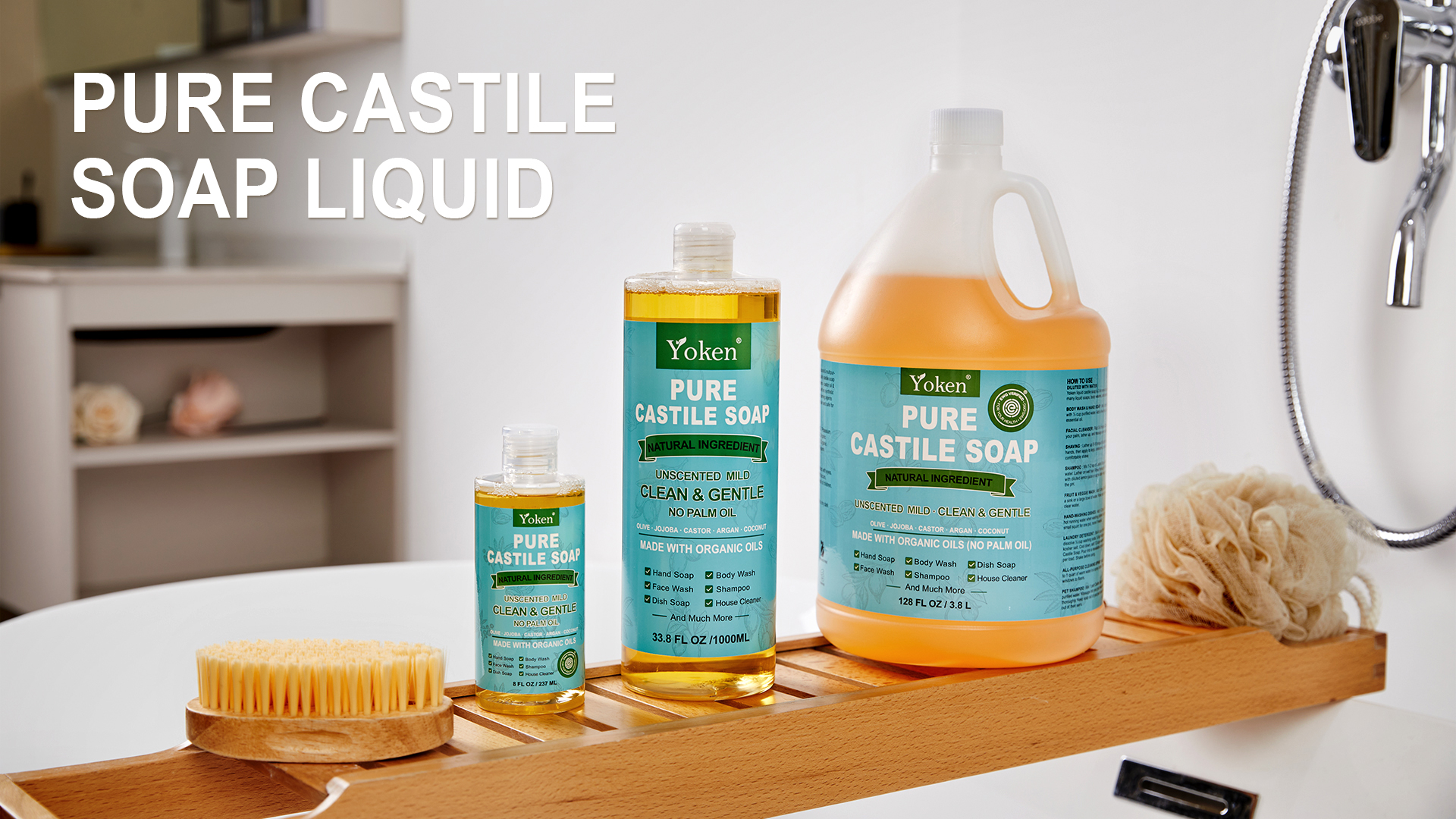 Amazon.com : Yoken EWG Verified Castile Soap Liquid Unscented 33.8 fl oz  Pure Castile Liquid Cleanser Made With Organic Oil, Clean & Gentle, Natural  Castor Oil Soap for Body Wash, Hand, Dishes,