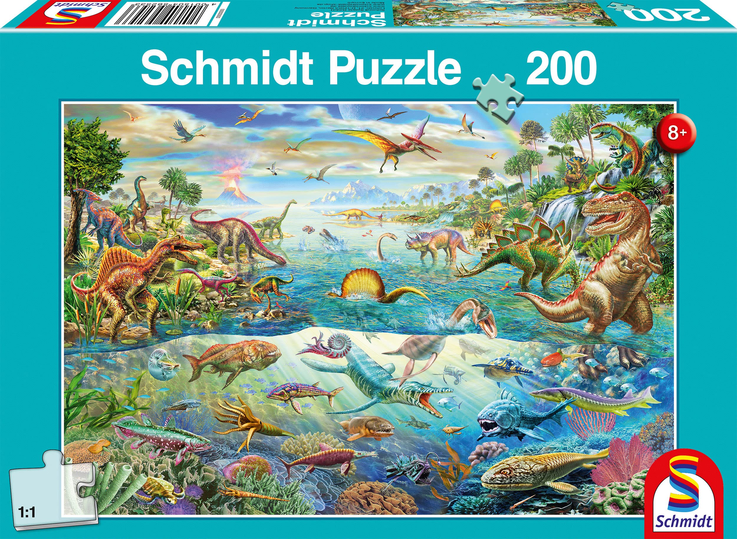 Schmidt Spiele- Discover The Dinasaurs Puzzle Scopri i Dinosauri, 200 Pezzi, Multicolore, medium, 56253