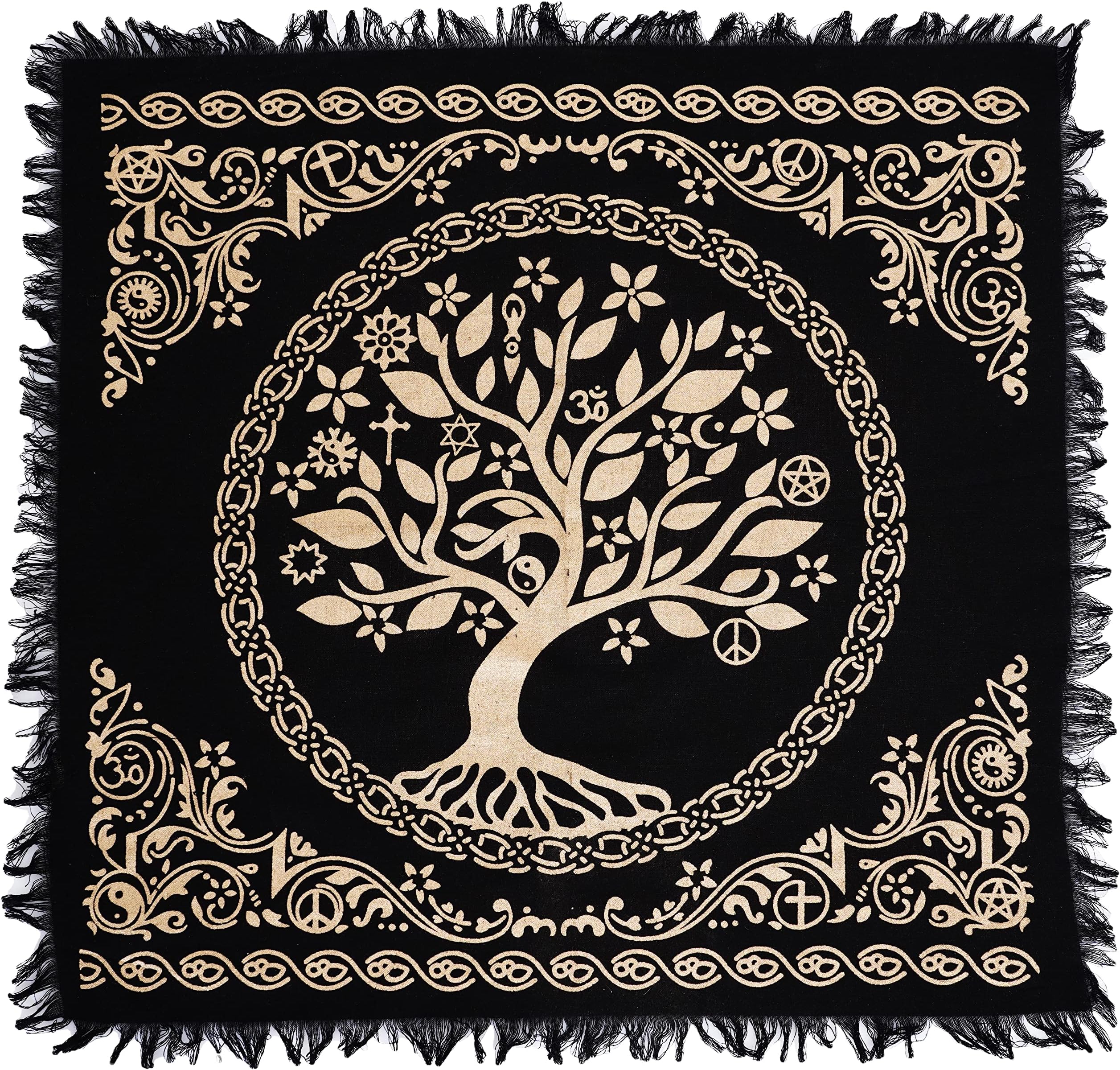 ASAVAltar Cloth 18 x 18 Inches Table Cloth Square Tarot Witchery Supplies (Golden Tree of Life, 18X18 Inches (46x46 Cm))