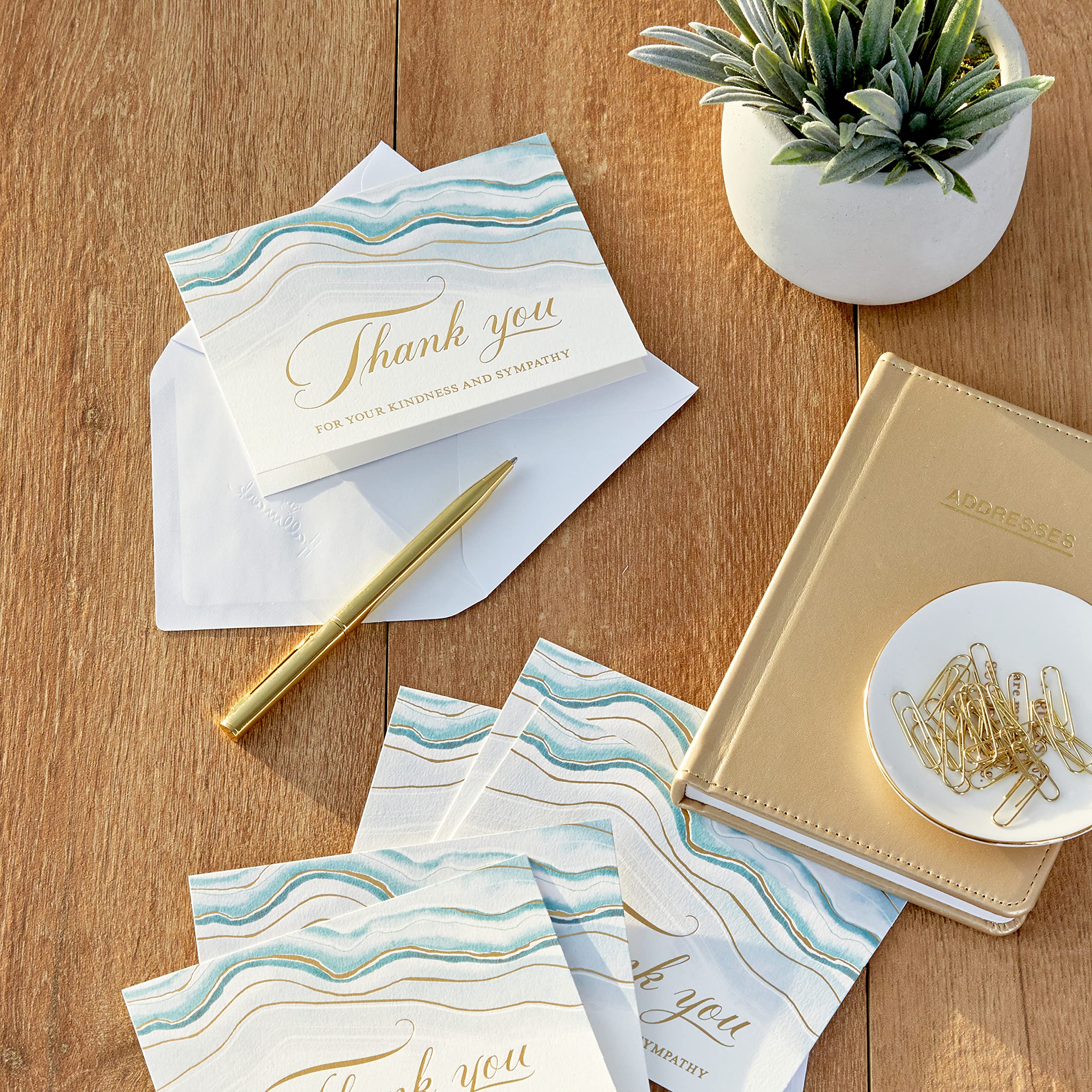 Hallmark Funeral Thank You Cards, Watercolor Agate (20 Thank You for Your Sympathy Cards with Envelopes), Watercolour, 3.75 inch x 5.2 - Image 2