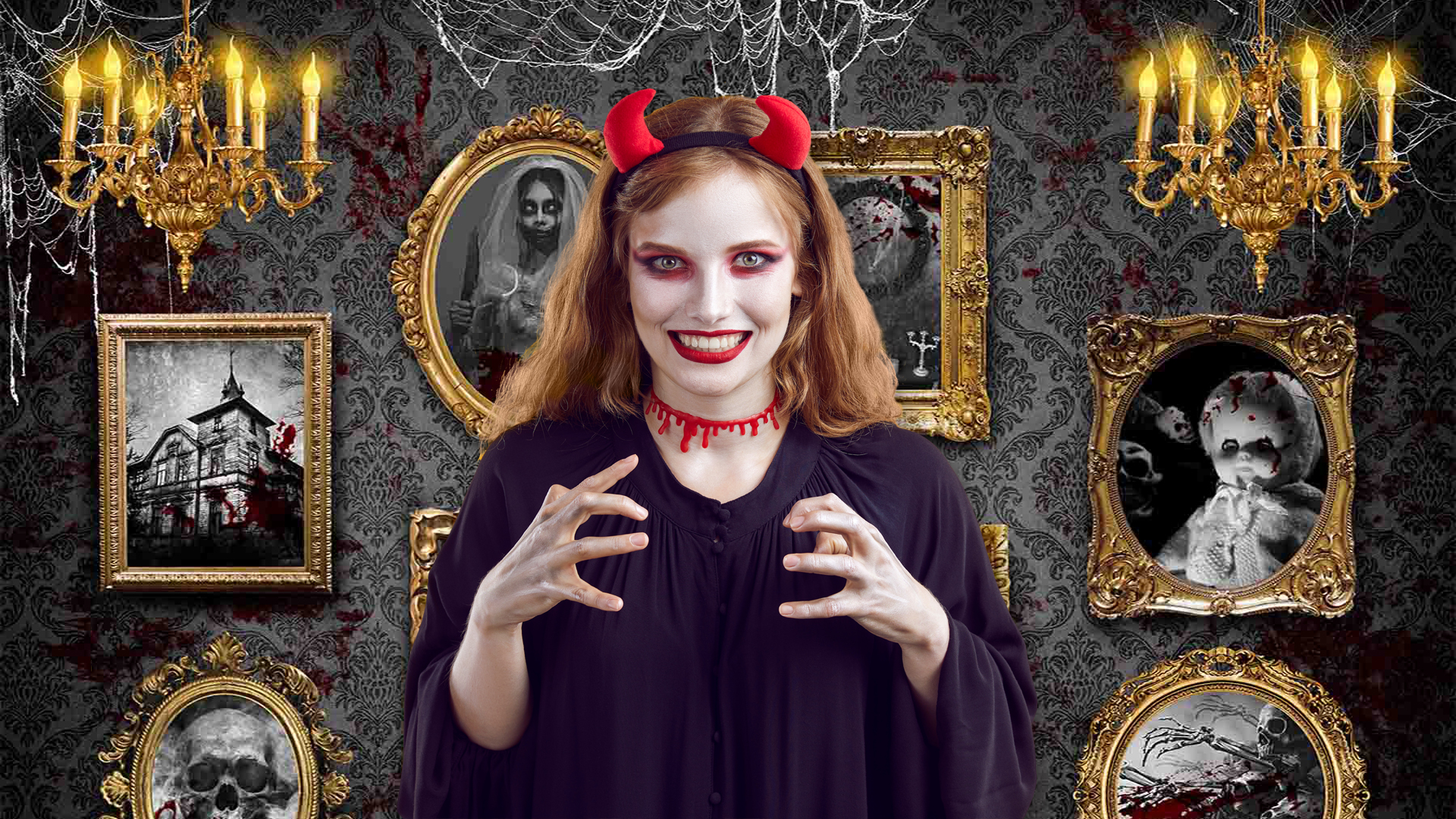 7x5FT Halloween Scary Night Window Haunted Mansion
