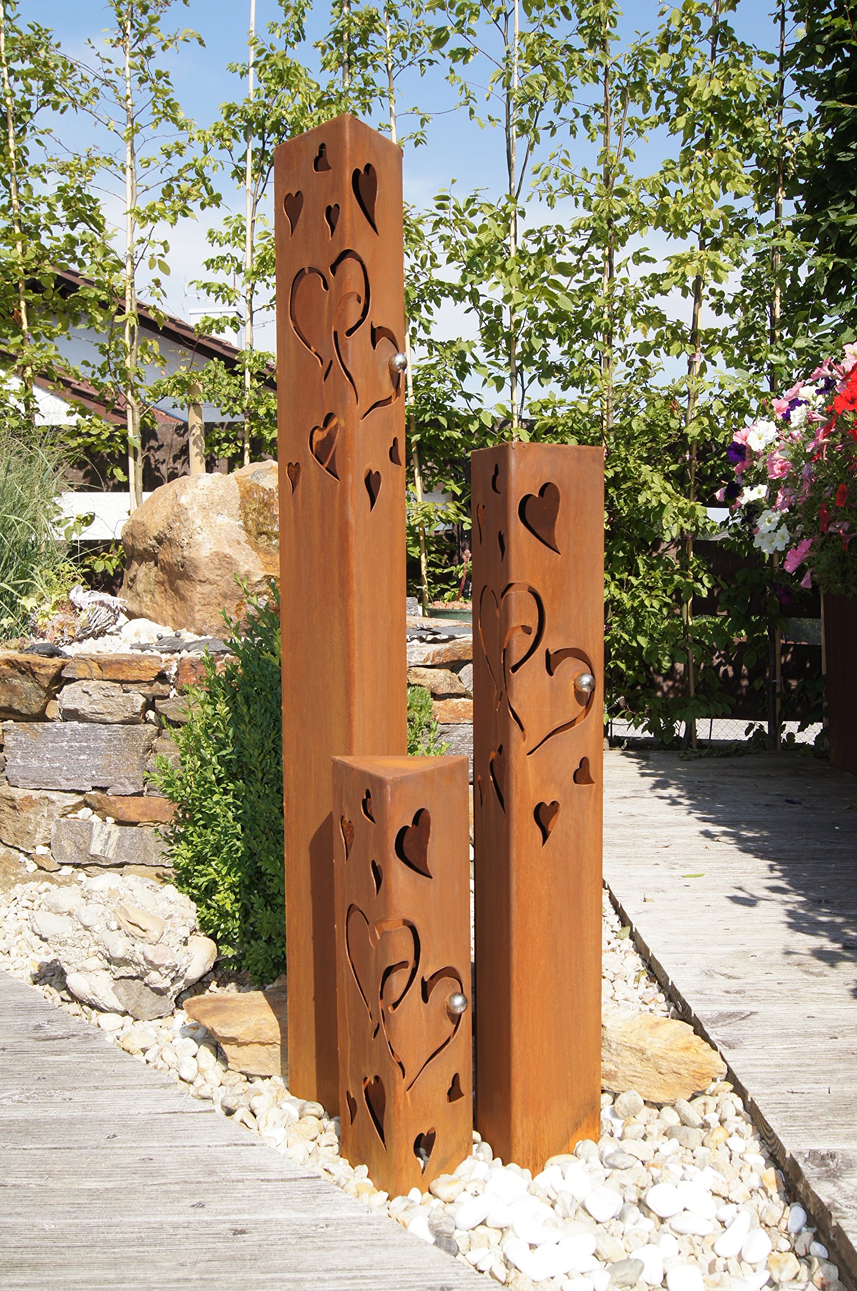 Säulenset Herz Säule Set Edelrost Rost Romantik Gartendeko Garten Edelstahl - Kugel
