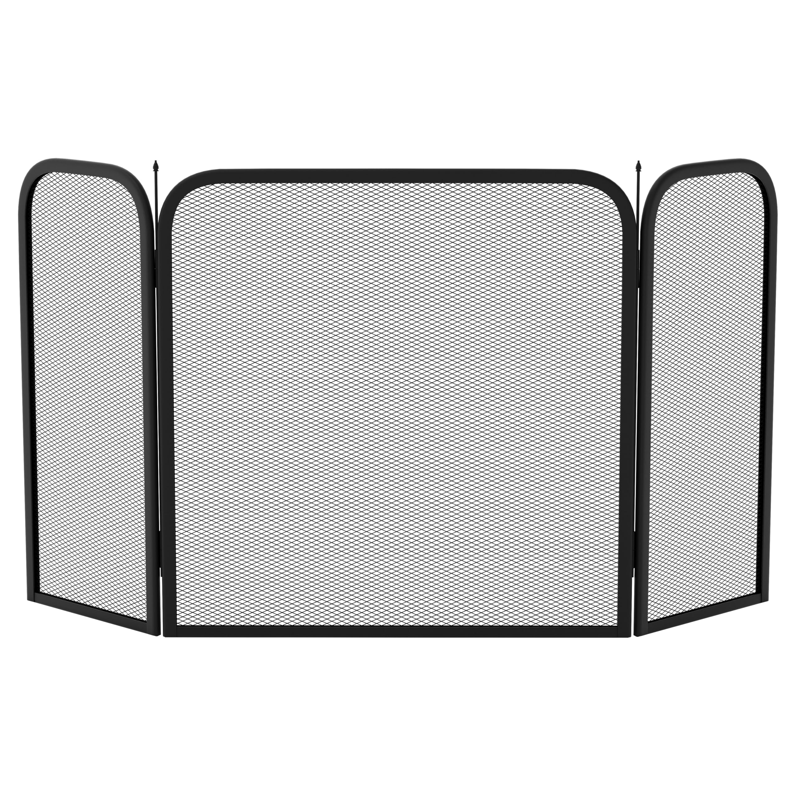 Roxby 3-Panel Decorative Fire Screen, Back Steel Spark Guard for Wood Burning and Coal Fires, Square Design Flame Protector
