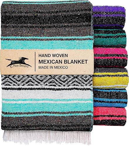 Miniatura 20 de El Paso Designs – Manta mexicana de yoga – 51 x 74"– Colorida manta de estudio mexicano Falsa – ideal para yoga, camping, picnic, playa manta