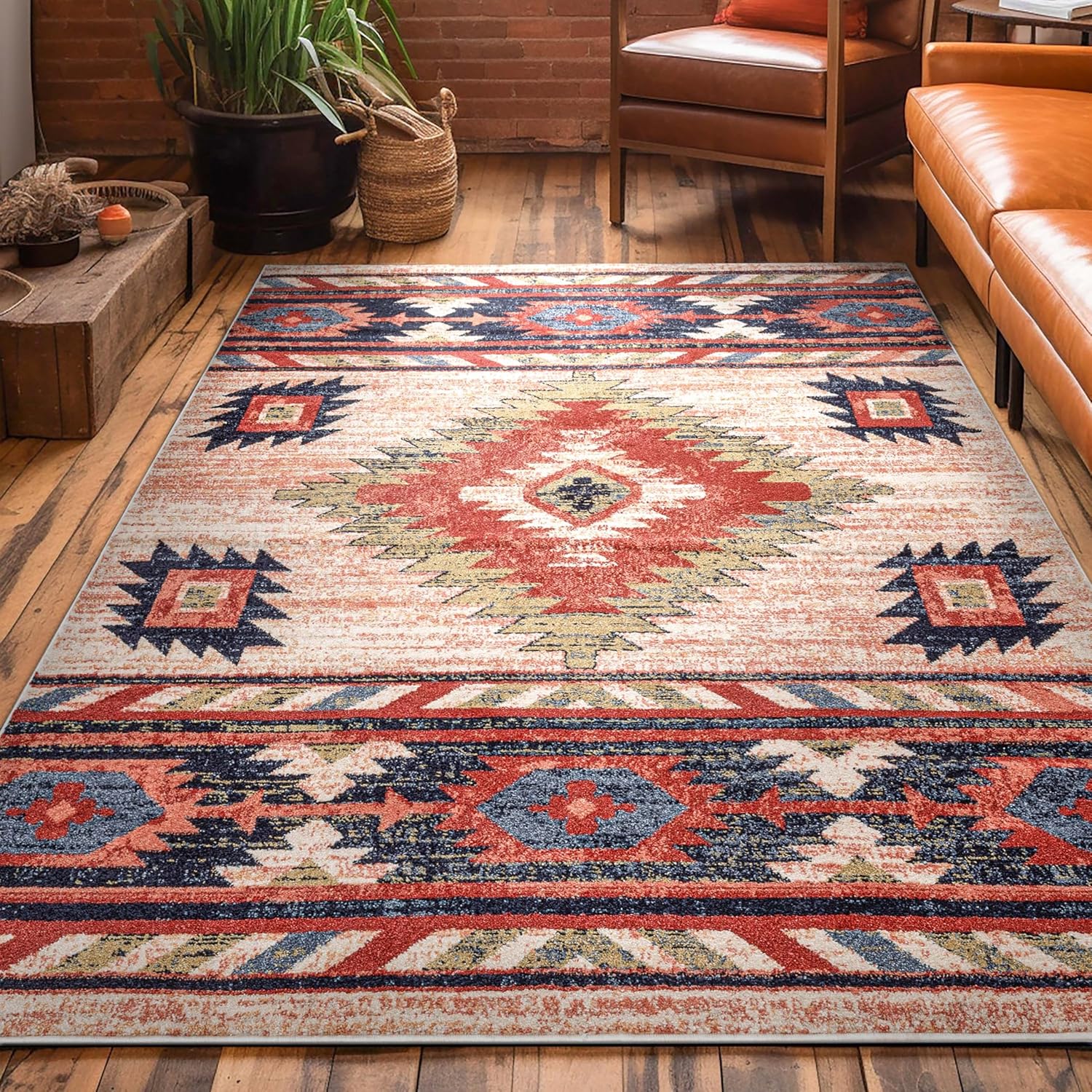 Reversible Cream Synthetic 5' x 7' Easy-Care Area Rug
