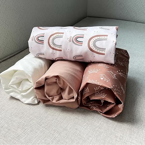 Miniatura 7 de AMROSE Paquete de 4 sábanas de moisés suaves y celestiales para bebé niña, ajuste universal para varios colchones de cuna y moisés, suave microfibra