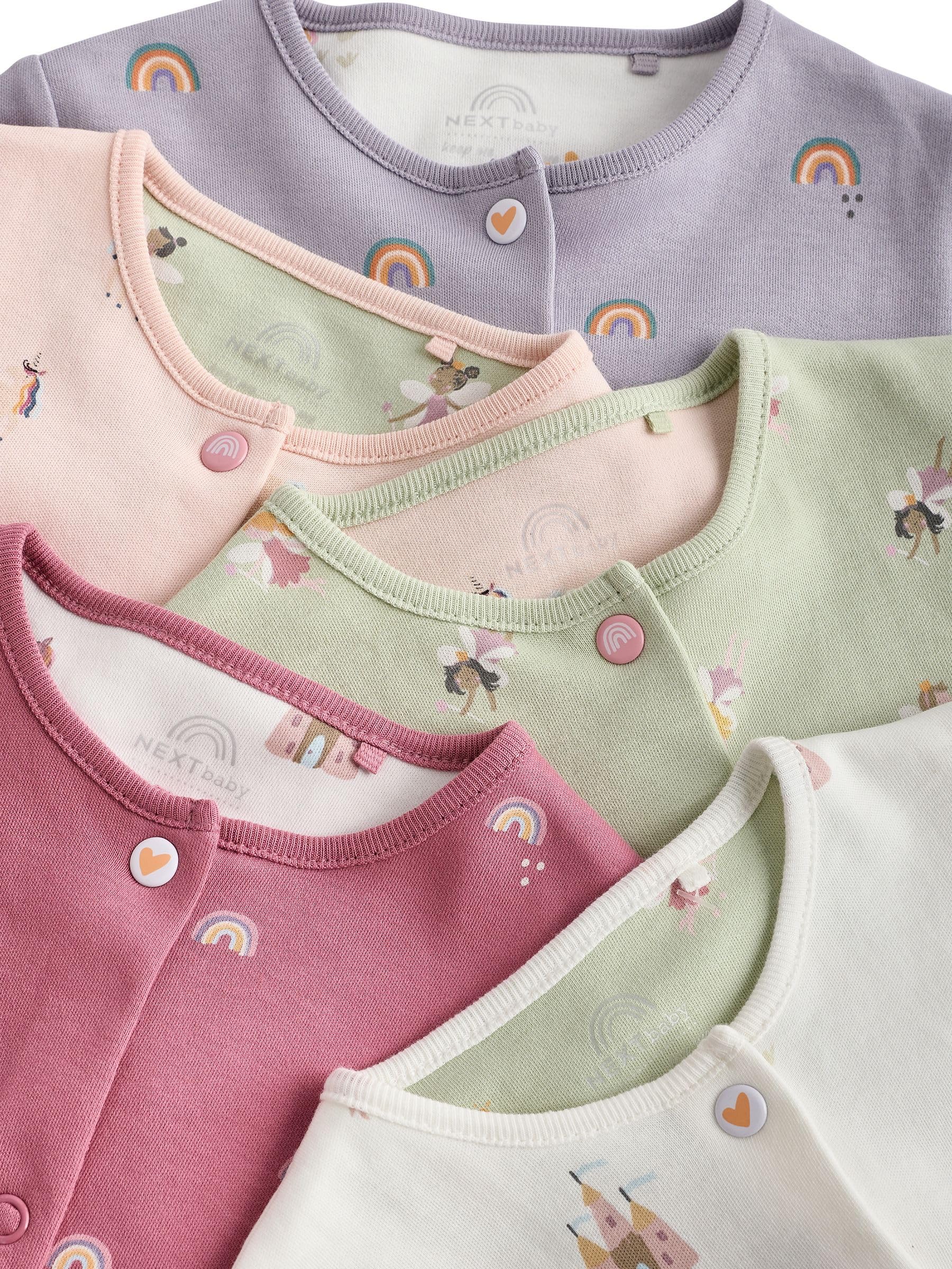 NEXT Bambina Confezione da 5 Tutine per Neonati in 100% Cotone con Piedini