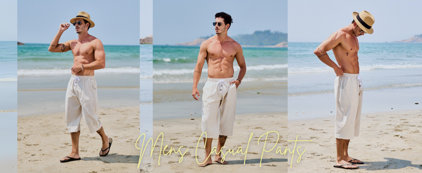 Amazon.com: EKLENTSON Mens Capri Pants Cotton Linen Lightweight