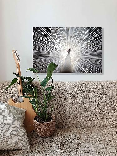 Miniatura 88 de Looife Lienzo decorativo para pared de pavo real, 16 x 32 pulgadas, pájaros verde azulado con flores, decoración de pared para decoración de DW148