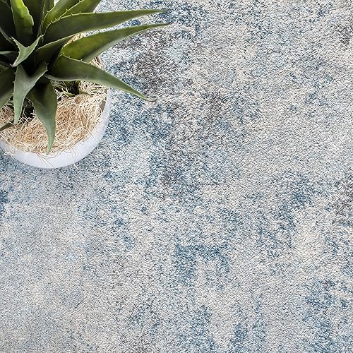 Miniatura 6 de SAFAVIEH Tulum Collection - Alfombra de área de 8 x 10 pies, marfil y azul, diseño abstracto moderno, no desprende pelusa y de fácil cuidado, ideal