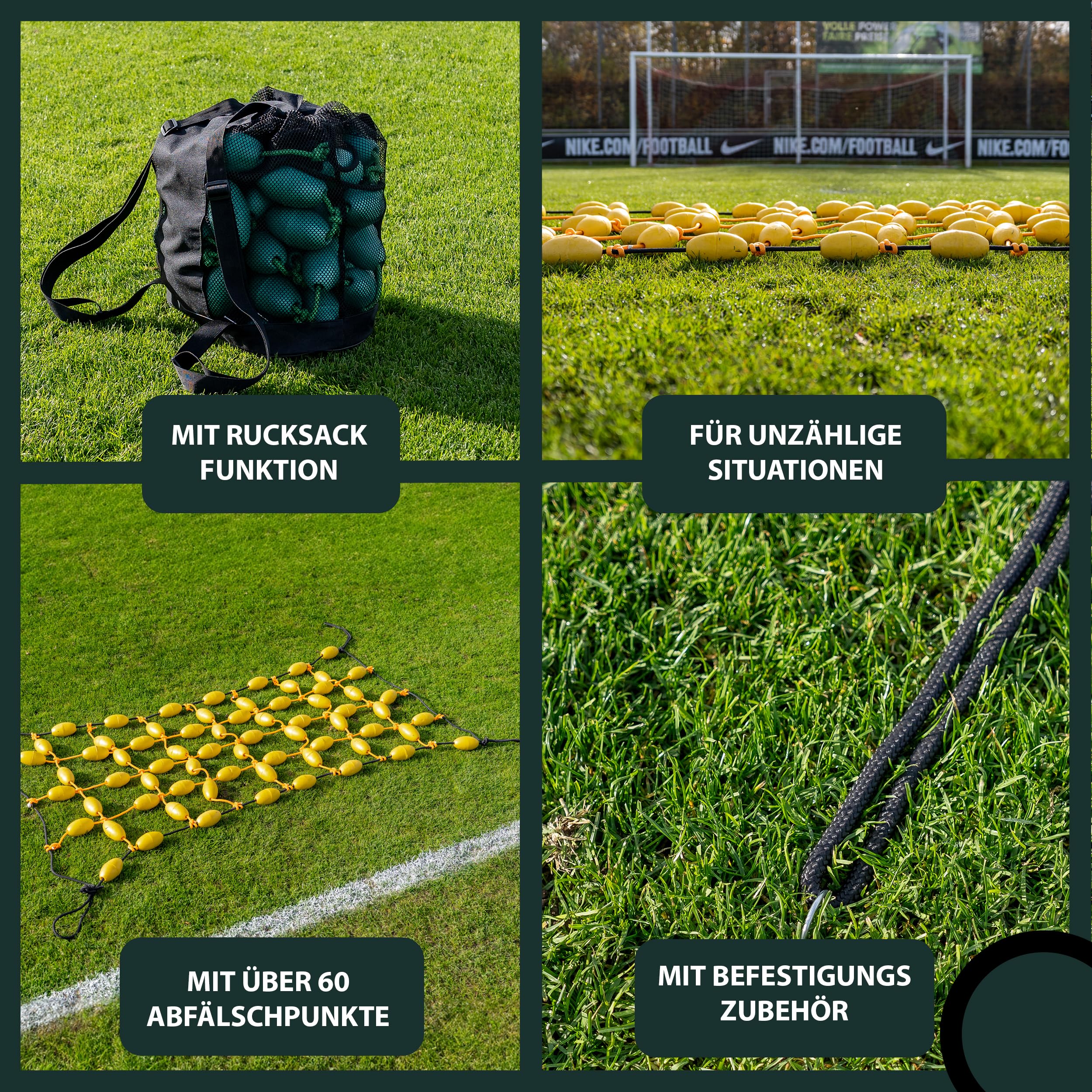 Profi Torwart Reaktionsnetz Fußball Boden-Netz Ball Abfälscher Equipment zum Torwarttraining - Soccer Goalkeeper Zubehör Ballabfälscher inkl. Tragerucksack