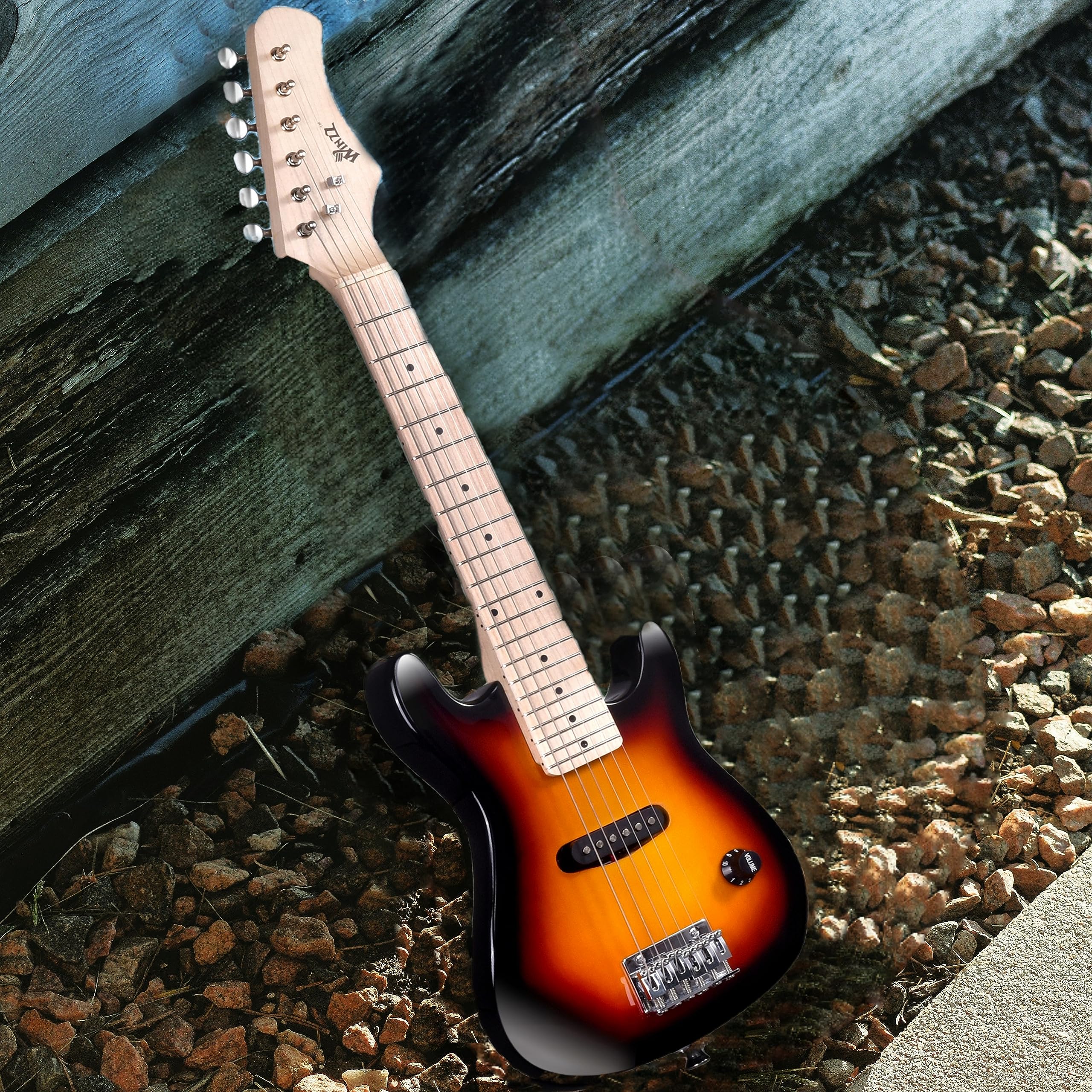 Winzz 30 Zoll Mini E-Gitarre Kinder Ahorn Griffbrett Elektrische Gitarre Anfänger Set für Kinder mit Verstärker (Sunburst)