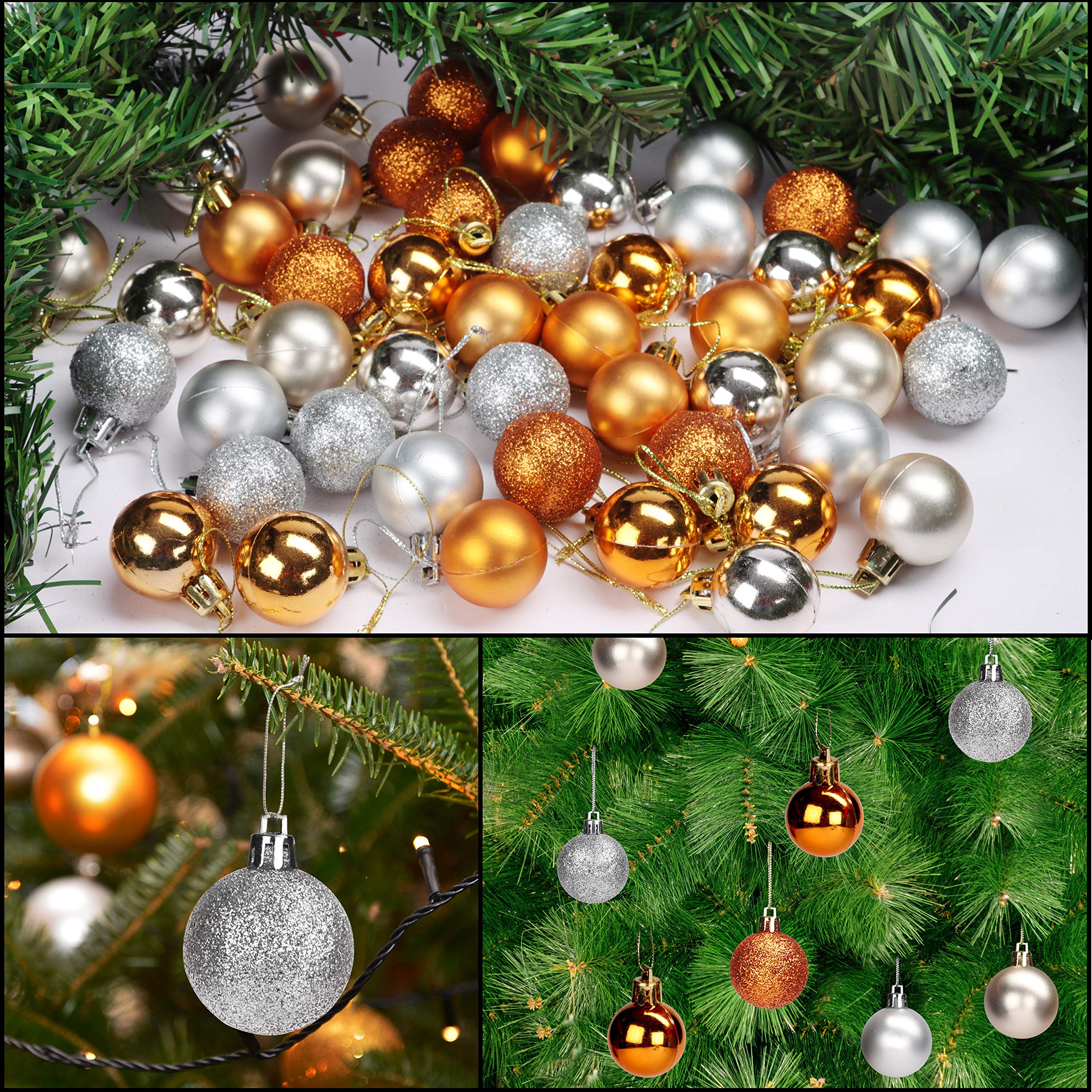 24 Boules De Noël Mini 3 Cm - Plastique Incassable, Dorées Et Rouges - Décorations Sapin, Table