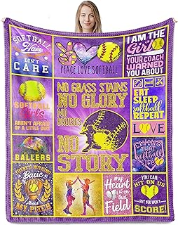 Softball Gifts for Girls, Softball Blanket, Best Girls Softball Gifts, Softball Blankets Gift for Girls, Soft Lightweight Softball Throw Blanket for All Seasons 50"x60"