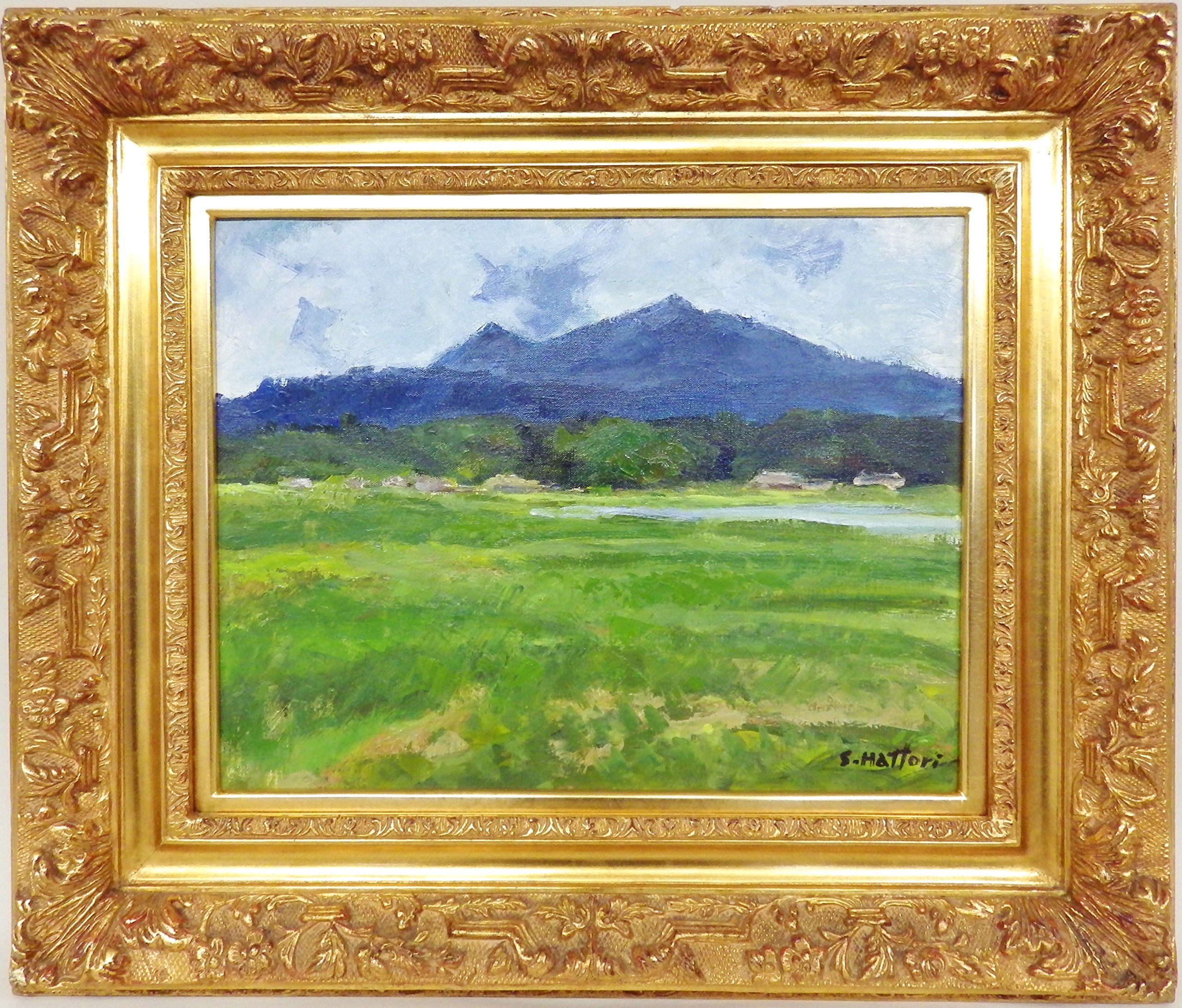 真作油絵　服部保　あずみ野　10号サイズ油絵　サイン裏表あり　額付き Amazon｜油絵 服部正一郎 「波山霞水」 F6号｜アートワーク