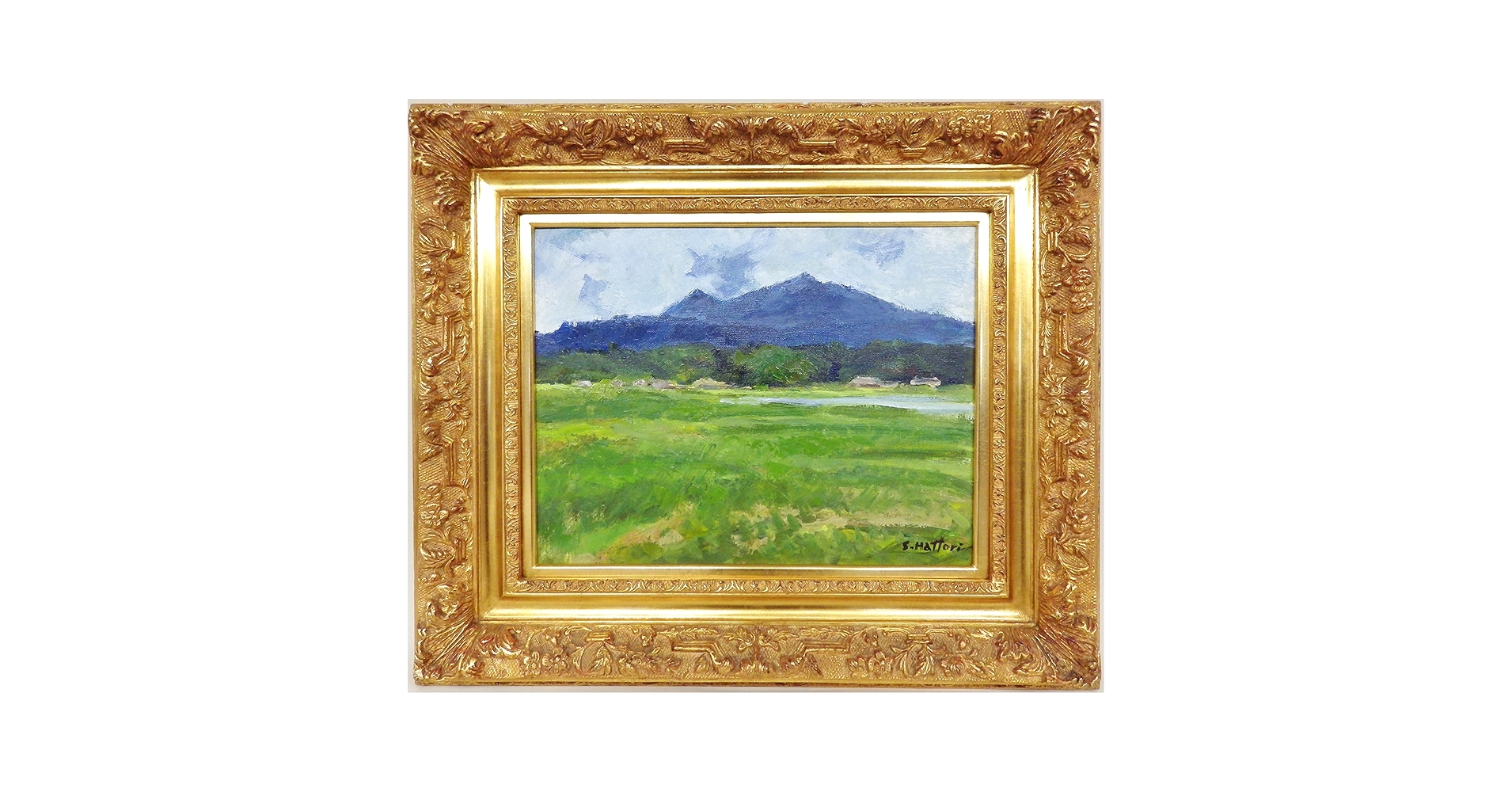 真作油絵　服部保　あずみ野　10号サイズ油絵　サイン裏表あり　額付き 真作油絵 服部保 あずみ野 10号サイズ油絵 サイン裏表あり 額付き