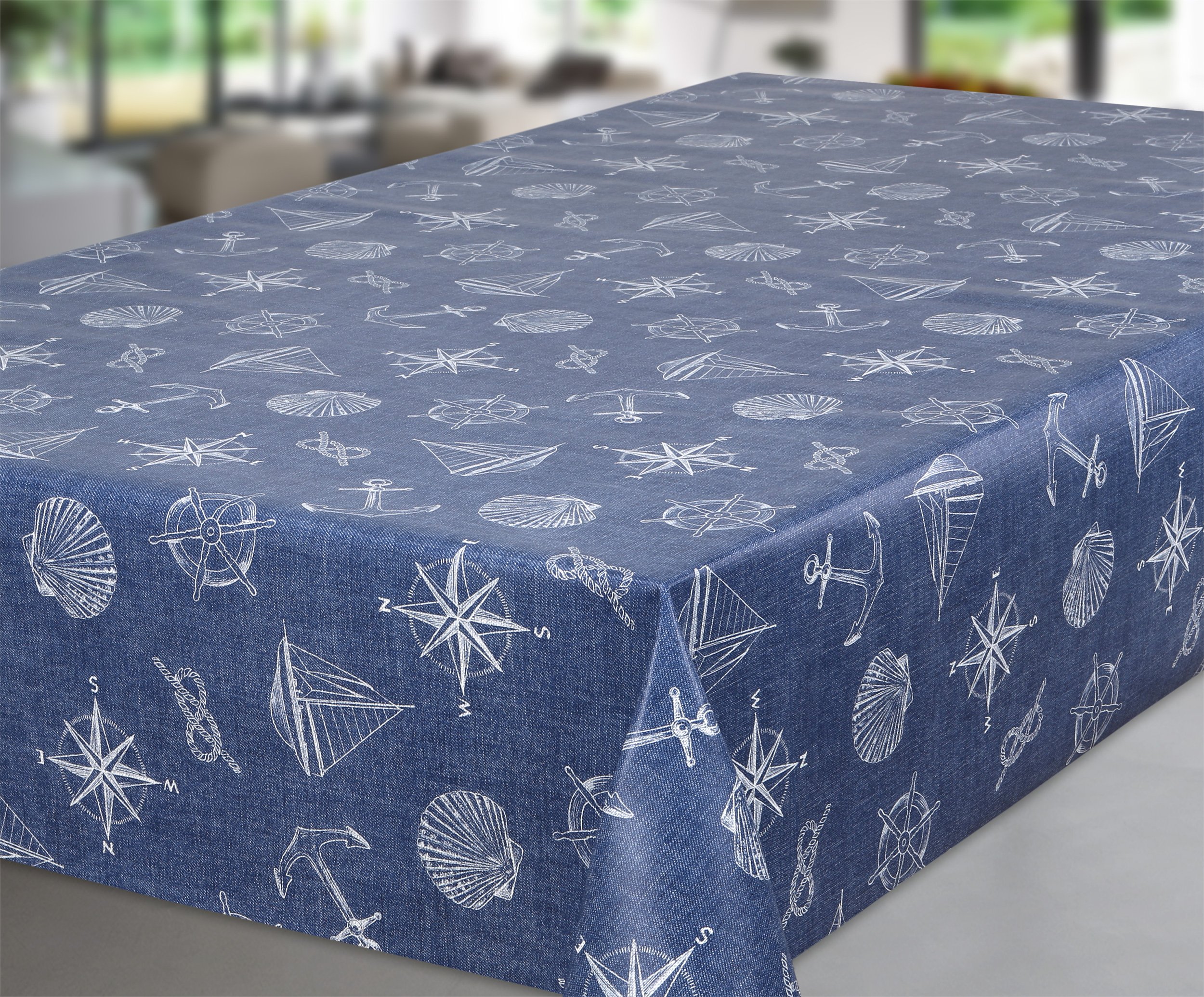 BEAUTEX Wachstuchtischdecke Maritim 380x140 abwaschbar Anker Muschel