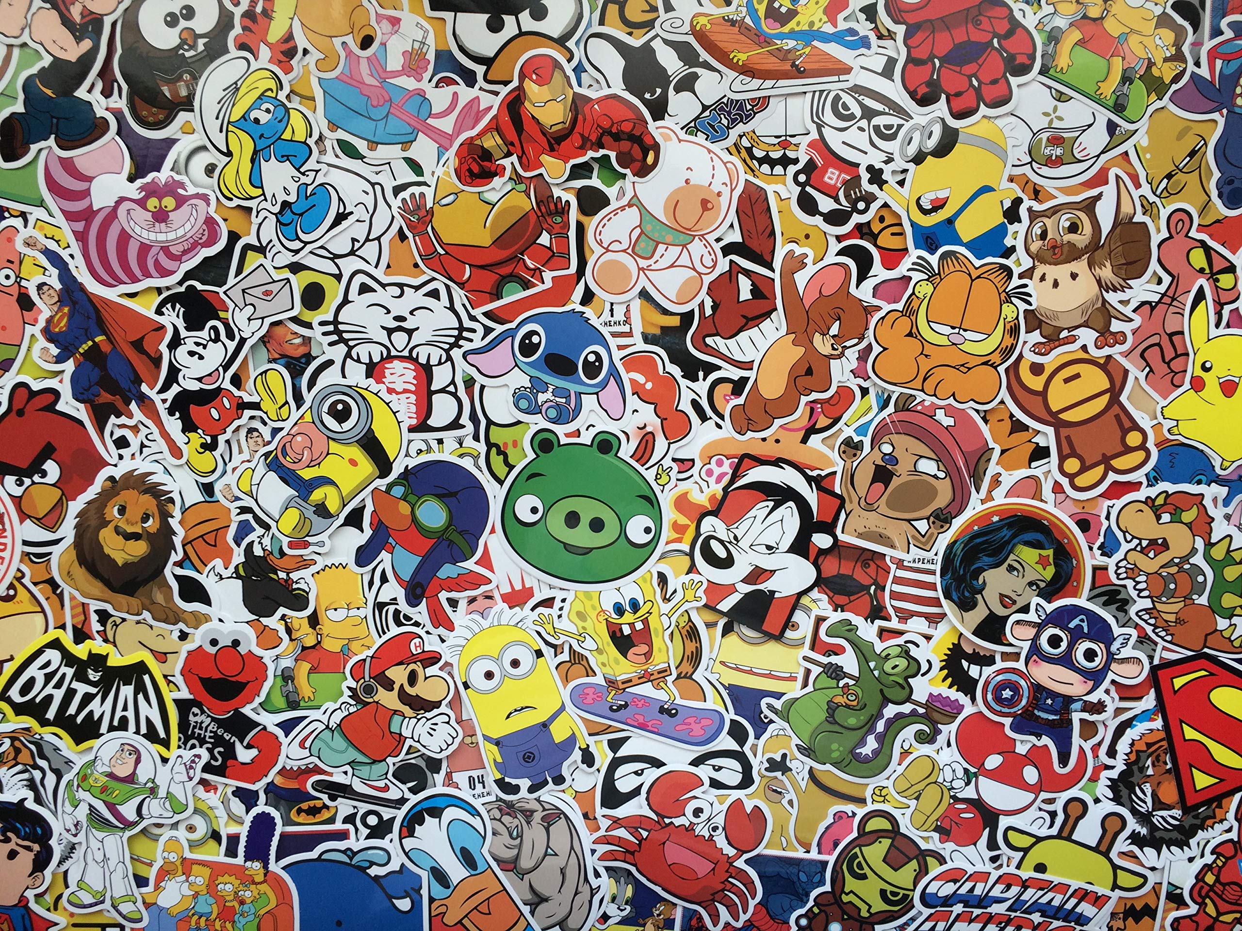 Set of Stickers Cartoon Characters, Hero, Animals, Comics, Super Heroes,Anime, Video Games, Animated Cartoons Waterproof Vinyl Stickers for Kid, Laptop, Bike, Notebook, Luggage, Skateboard, Fun (100)