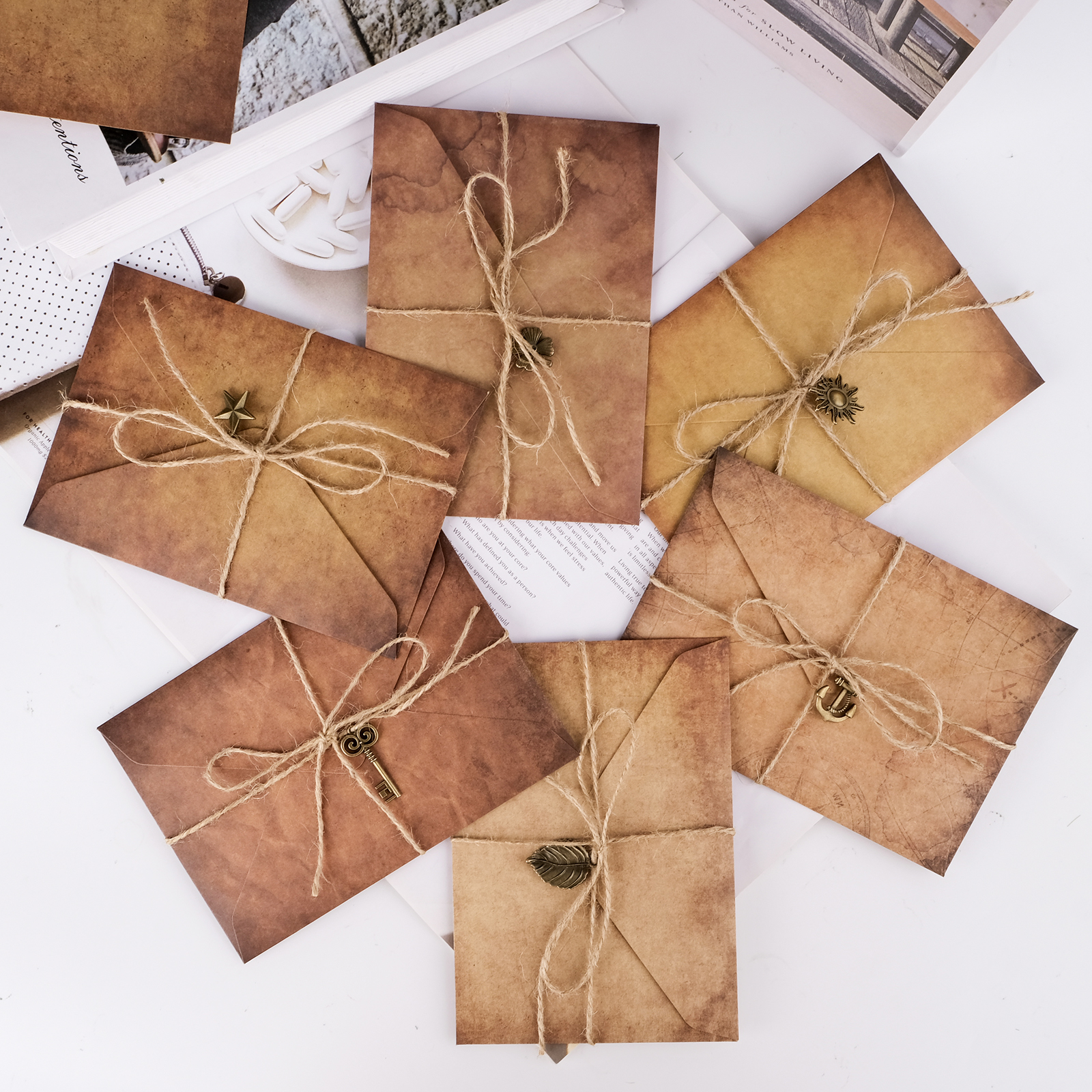 Kit Carta Da Lettere Vintage Con Buste - Set Scrittura Antico Con Carta Kraft, Cordini E Sigilli - Foto 2