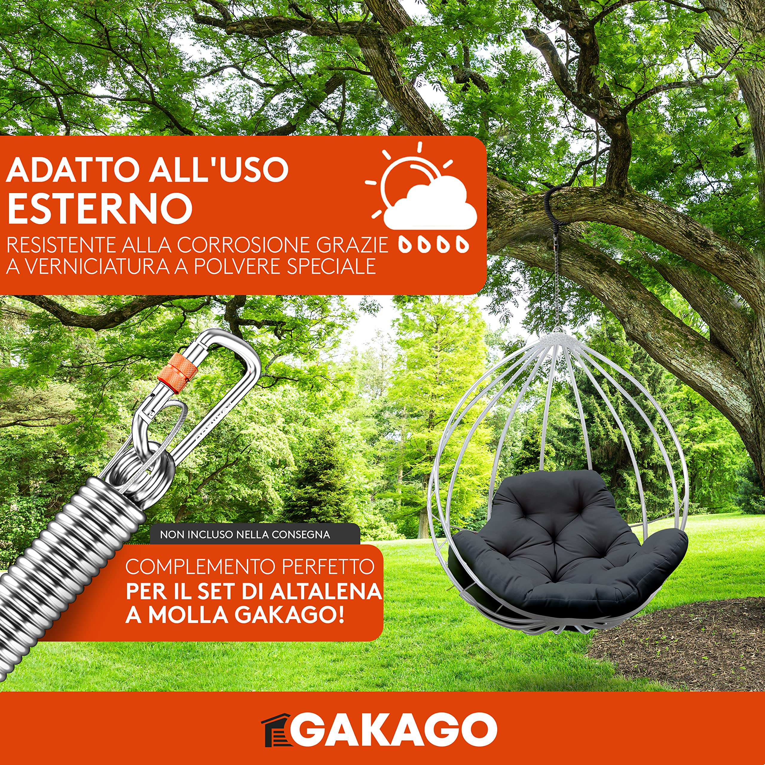 Gakago Catena di prolunga Come Catena per Sedia sospesa, prolunga per Altalena, Supporto per Sacco da Boxe - Catena in Acciaio con Gancio a S, girella e moschettone - Anche per Esterni