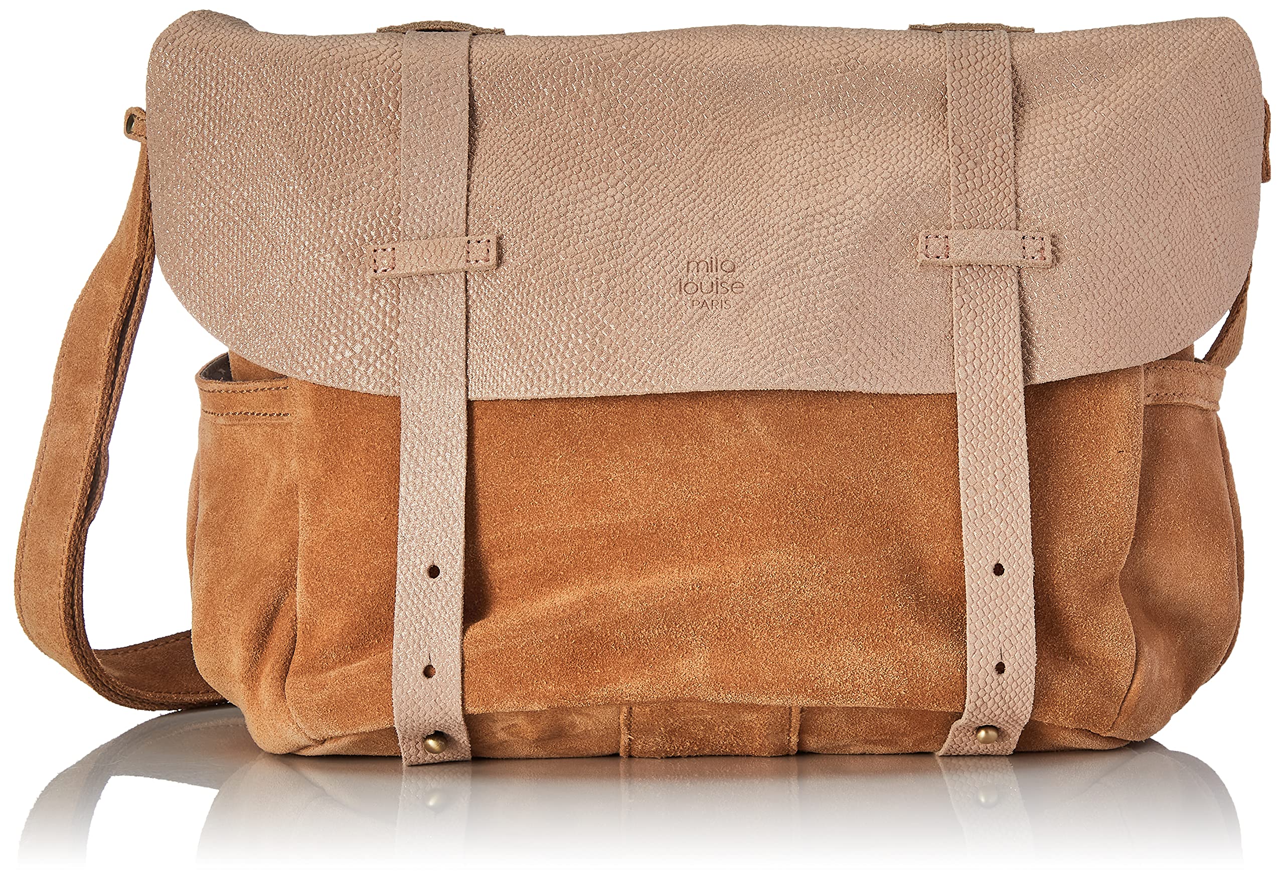 Mila LouiseA, Rivet, Nail, Crossover, Leather, Bi-Band, Bernie Repti, Natural, Beige, Glitter, Metallised, Bess X, Handbag, Lurex, Pumpkin Women, Unisex