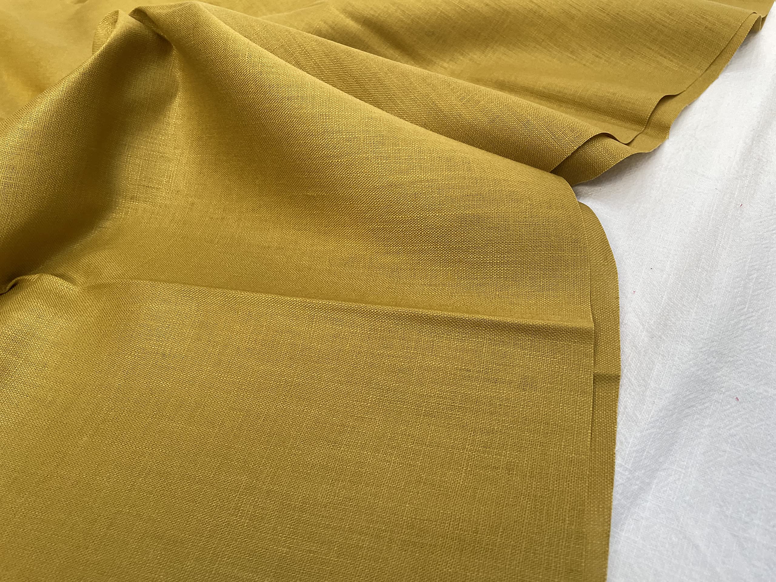 Plain Pure 100% Linen Fabric Linen Material for Dressmaking Curtains, Wedding, Home Decor - 140cm Wide (2 METRES, Mustard)