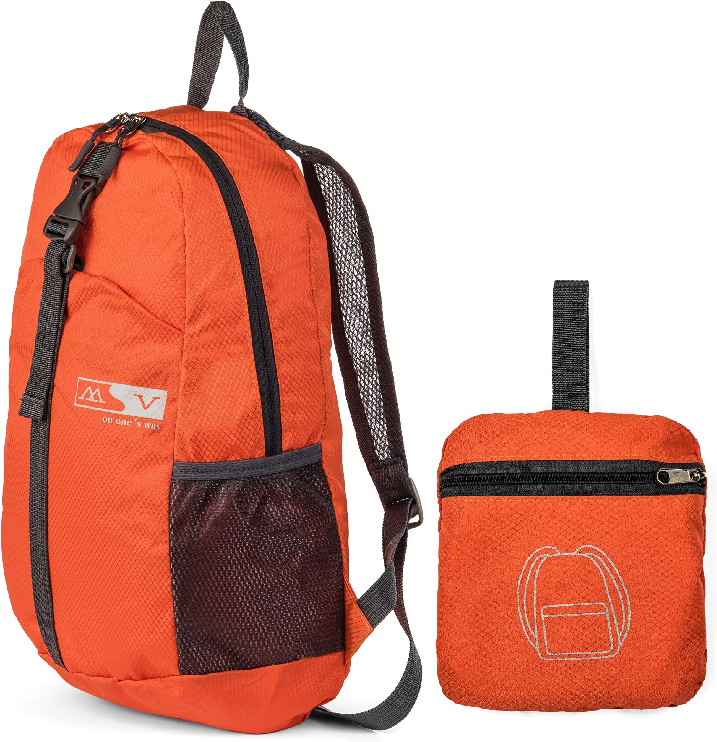 Folding Backpack -Compact Light And Durable - Folds Easily Into Built-In Pouch - Great For Travel, Hiking & Camping