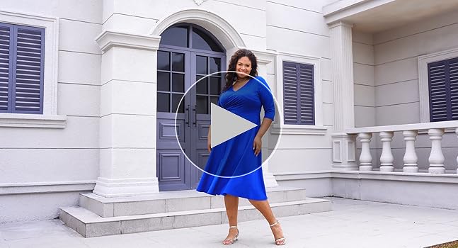 CLOCOR Women's Plus Size Midi Dress 3/4 Sleeve A-Line Swing CLOCOR Women's Plus Size Midi Dress 3/4 Sleeve A-Line Swing