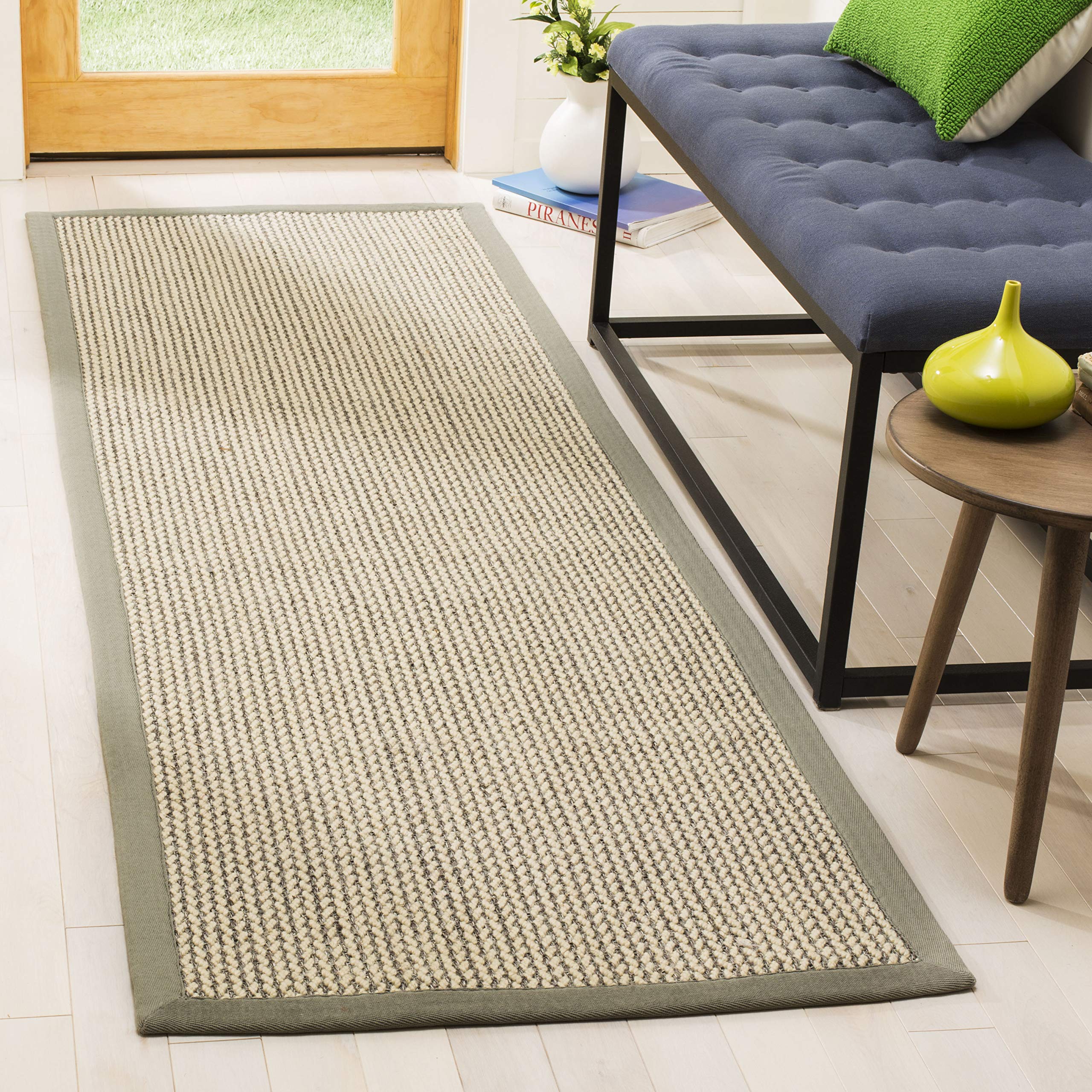 SAFAVIEH Natural Fiber Collection Runner Rug - 2'6" x 8', Grey, Sisal & Wool, Woven Design with Border (NF475A)