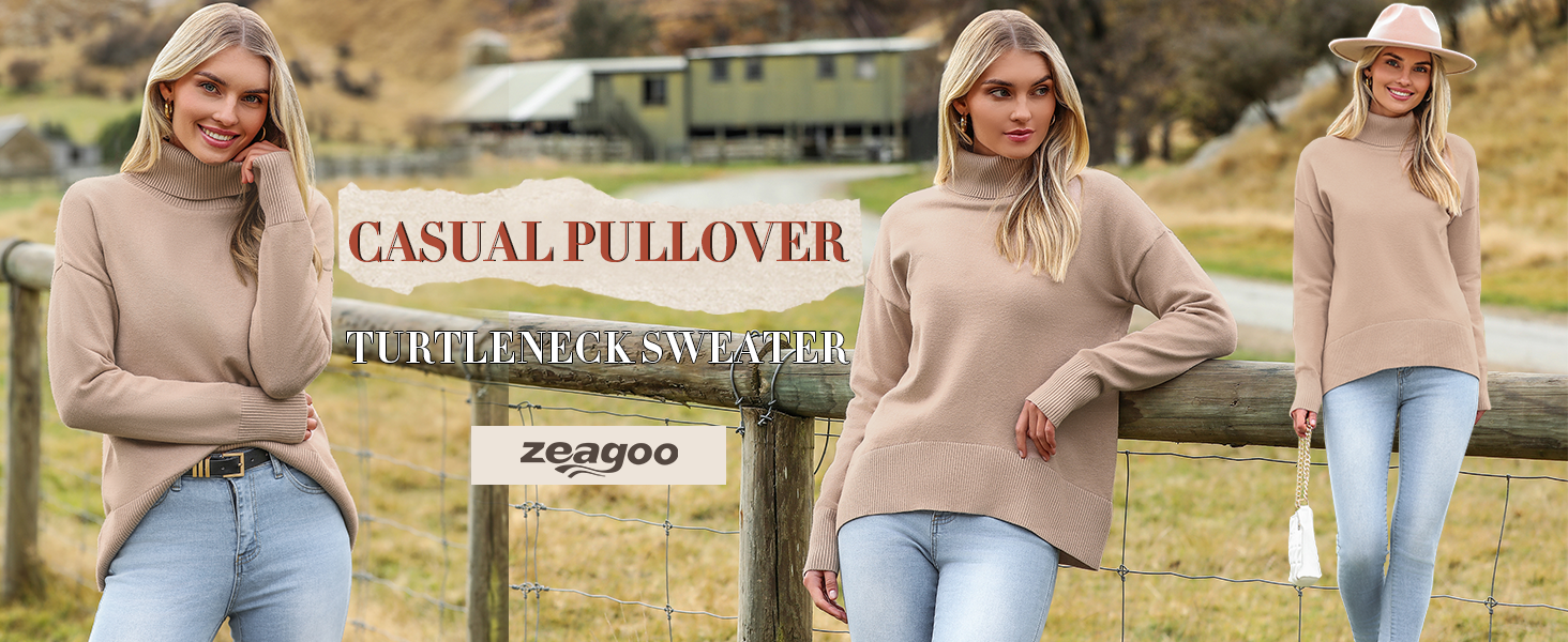Zeagoo Maglione da donna a collo alto, invernale, a maglia, elegante, a