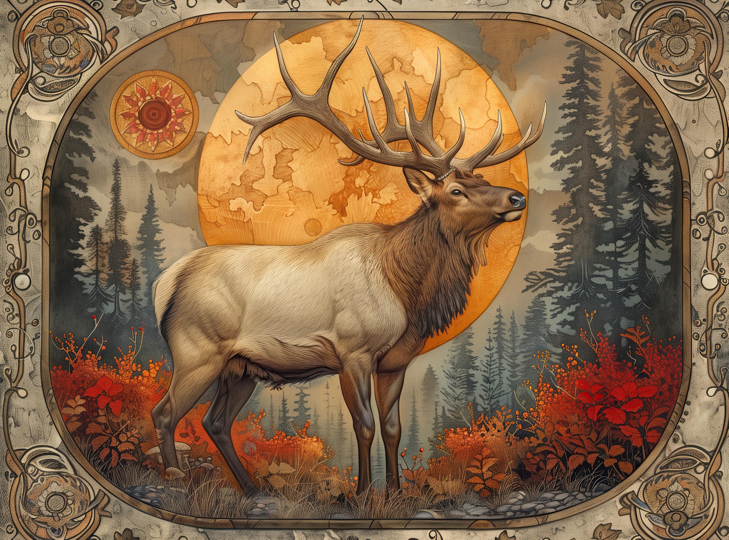 Prime Time Puzzles 1000 Piece Jigsaw Puzzle for Adults - Bull Elk Fall Forest - Challenging Nature Wildlife Puzzle -Rocky Mountain Big Game - Perfect