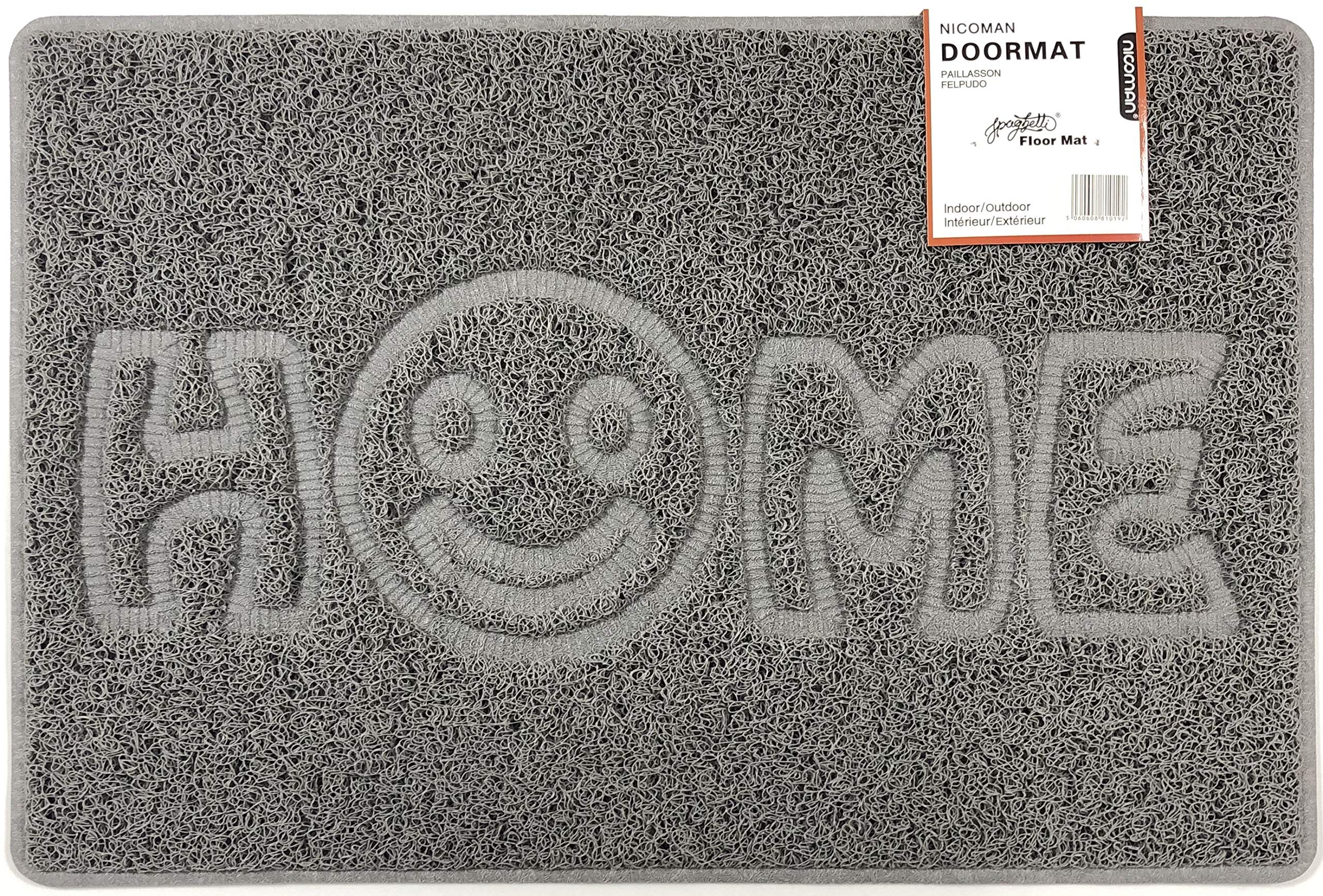 Nicoman SMILEY FACE Embossed Shape Door Mat Dirt-Trapper Jet-Washable Doormat-(Use Outdoor ONLY)- (60x40cm/23.6x15.7inches, Small) Grey