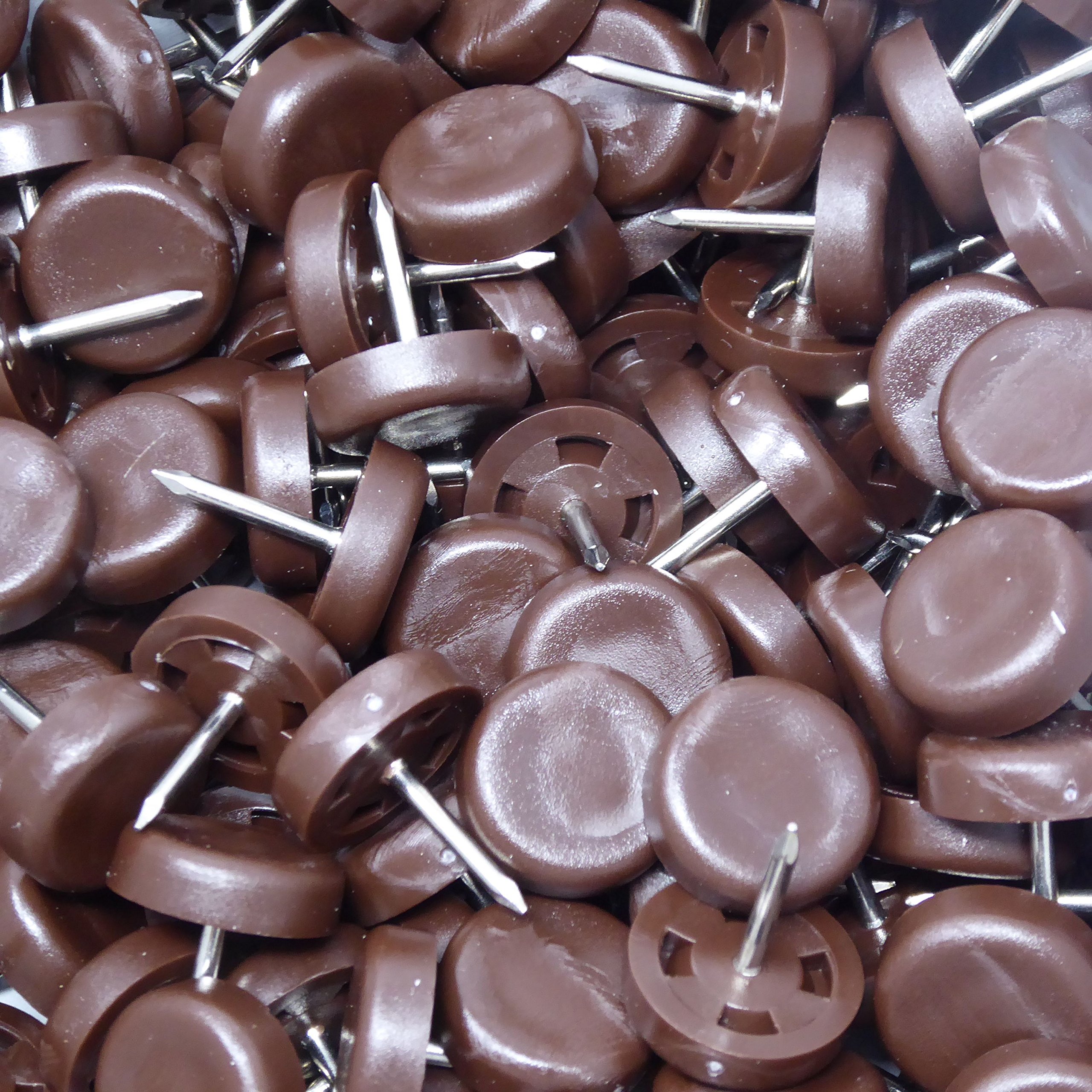 Adsamm® / 100 x Glides in plastic with nail, Brown, diameter 18 mm - Image 2
