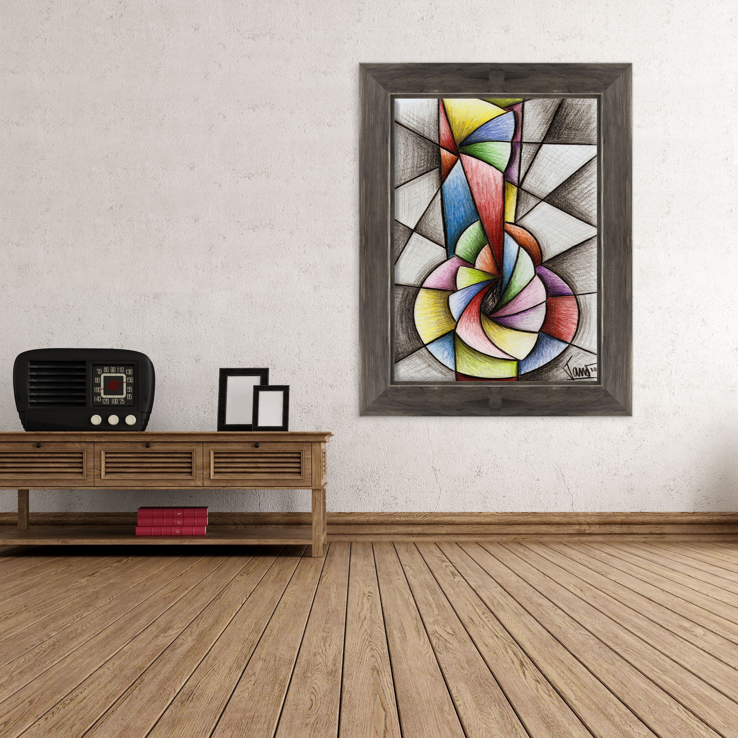 Quadro su Tela Canvas INTELAIATO - con Cornice - Chitarra Arte Astratta - 50x70cm - Stile Country Nero Shabby - (cod.1943)