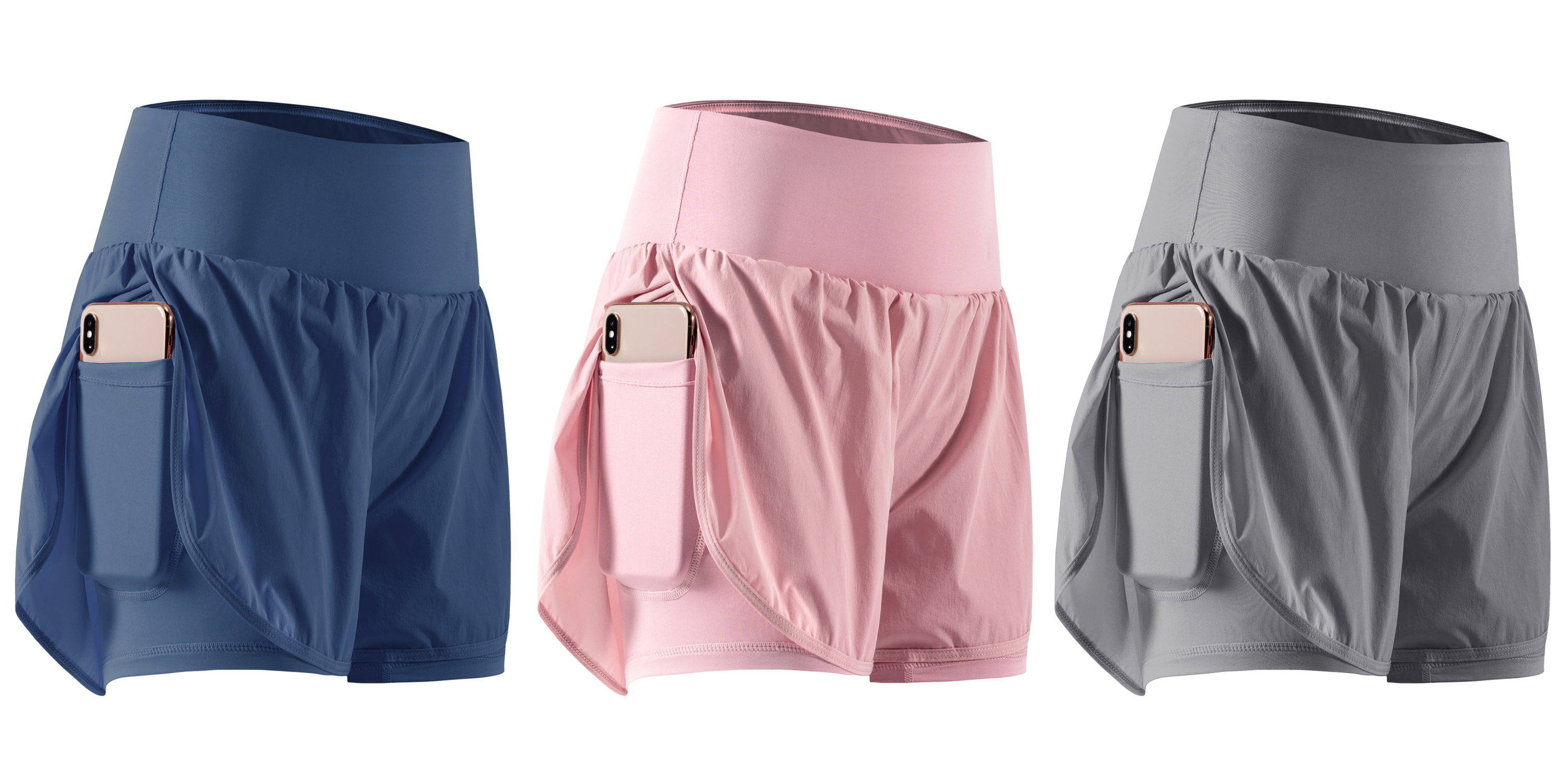 Shorts De Sport 2 En 1 Femme Running Avec Poche - Taille Haute Gym Yoga Fitness - Modèle Fafeims