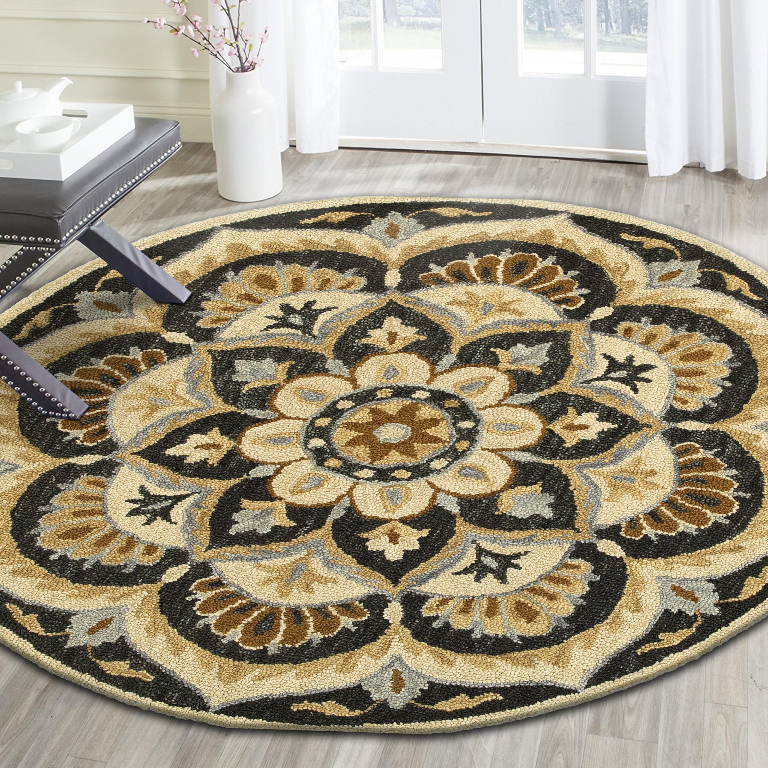 LR Home 6ft Round Indoor Wool Area Rug for Home Decor Rugs for Living Room Bedroom Playroom Entryway