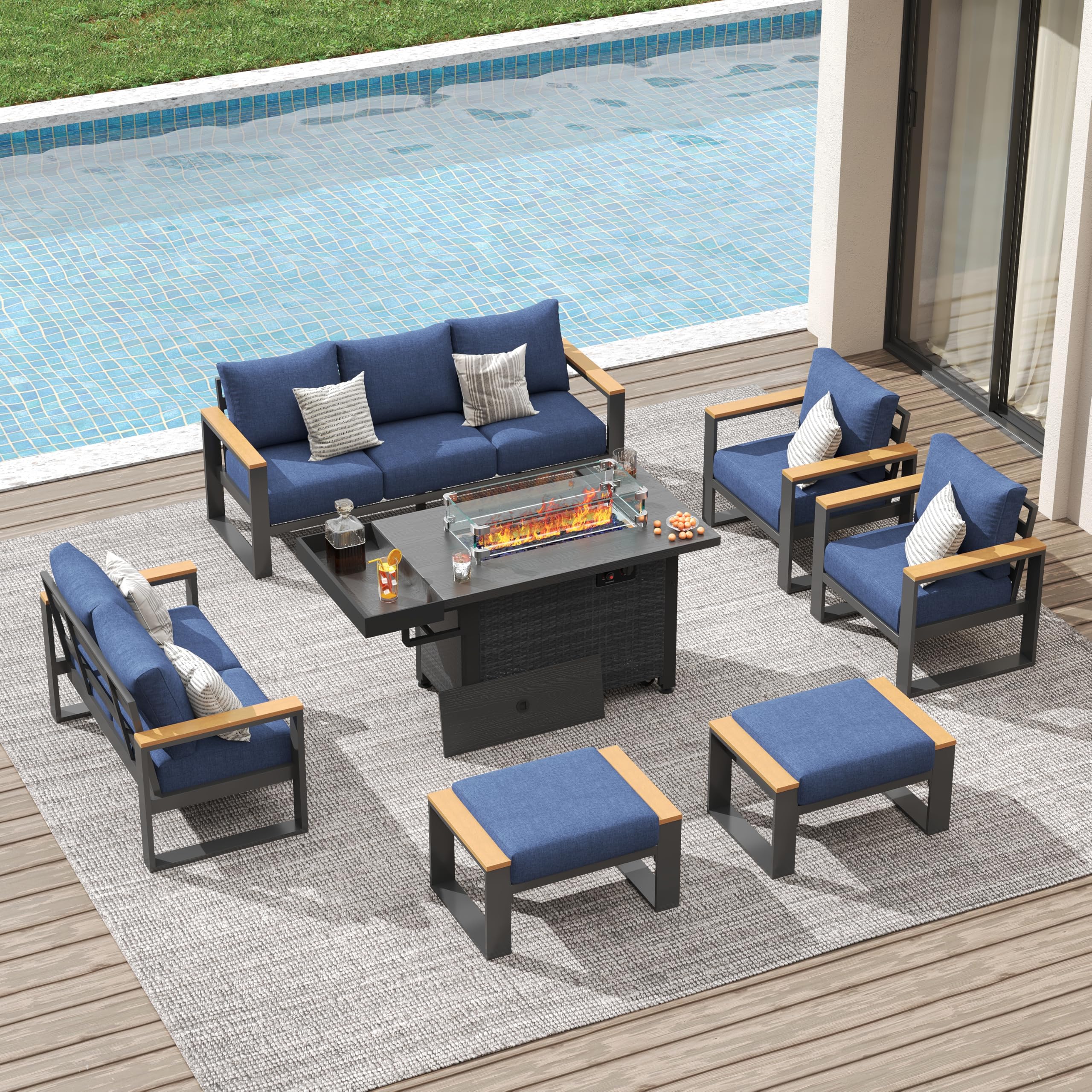 Sundale Outdoor Aluminum Patio Furniture Set with Wicker Fire Pit Table