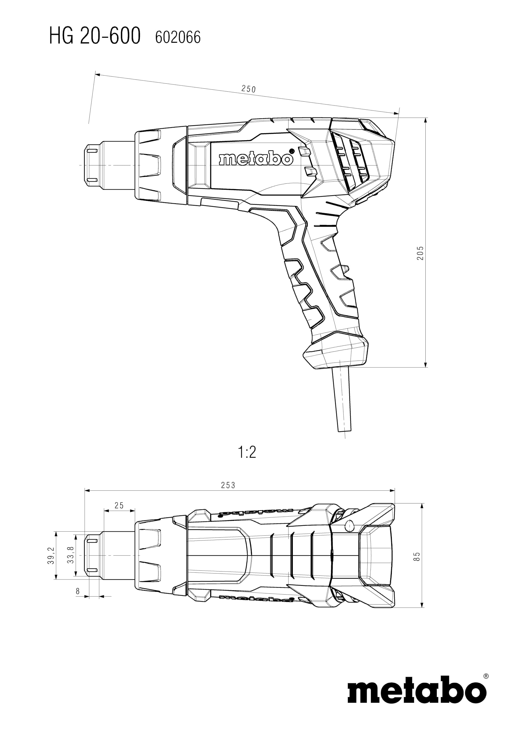 metabo Heißluftgebläse HG 20-600, 2000 W Heißluftpistole mit metaBOX | Heißluftfön mit Keramikheizung, 2.2 m Kabel, inkl. Breitstrahldüse, Reflektordüse und Reduzierdüse, Gewicht 0.6 kg